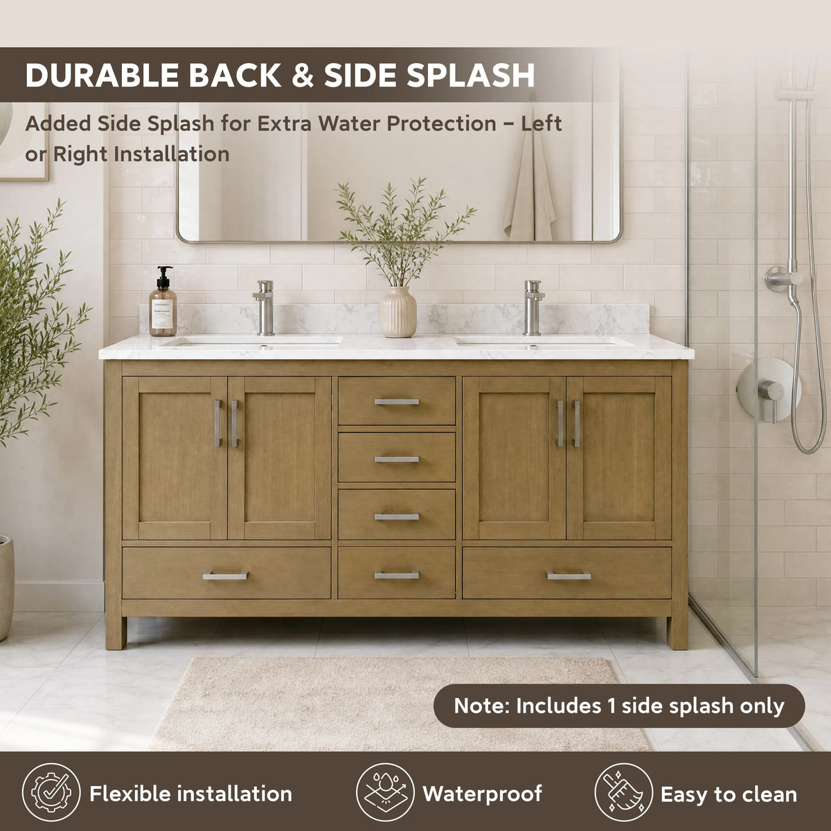 42"/55"/60"/72"/84" Warm Oak Freestanding Bathroom Vanity with Solid Wood Construction