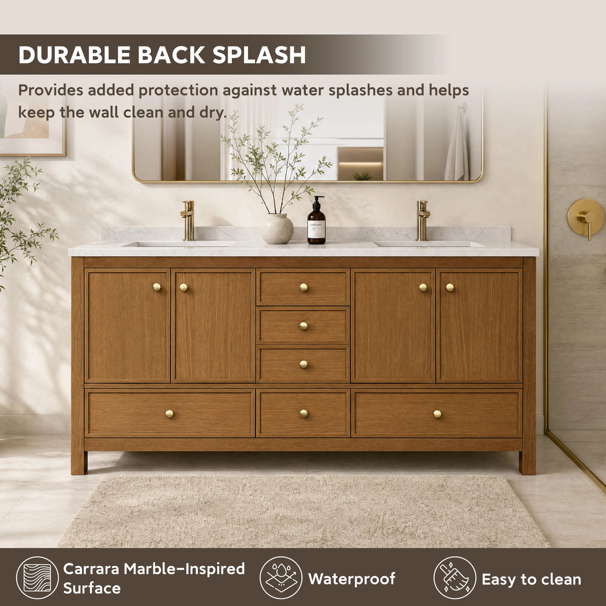 48"/60"/72" Freestanding Bathroom Vanity with Single/Double Sink & Marble Top