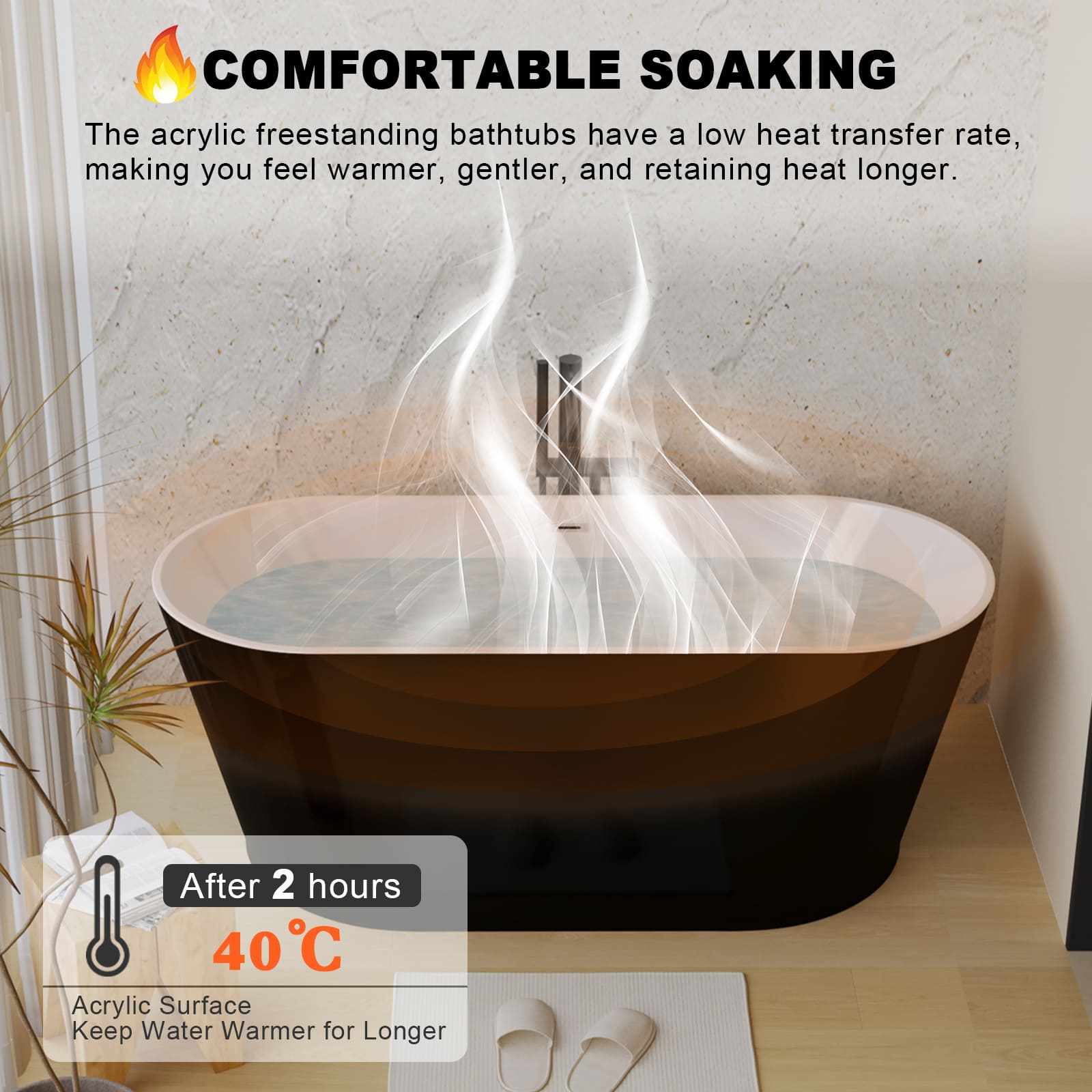 59 in. Acrylic Freestanding Soaking Bathtub with Toe-Tap Drain in Glossy White/Black