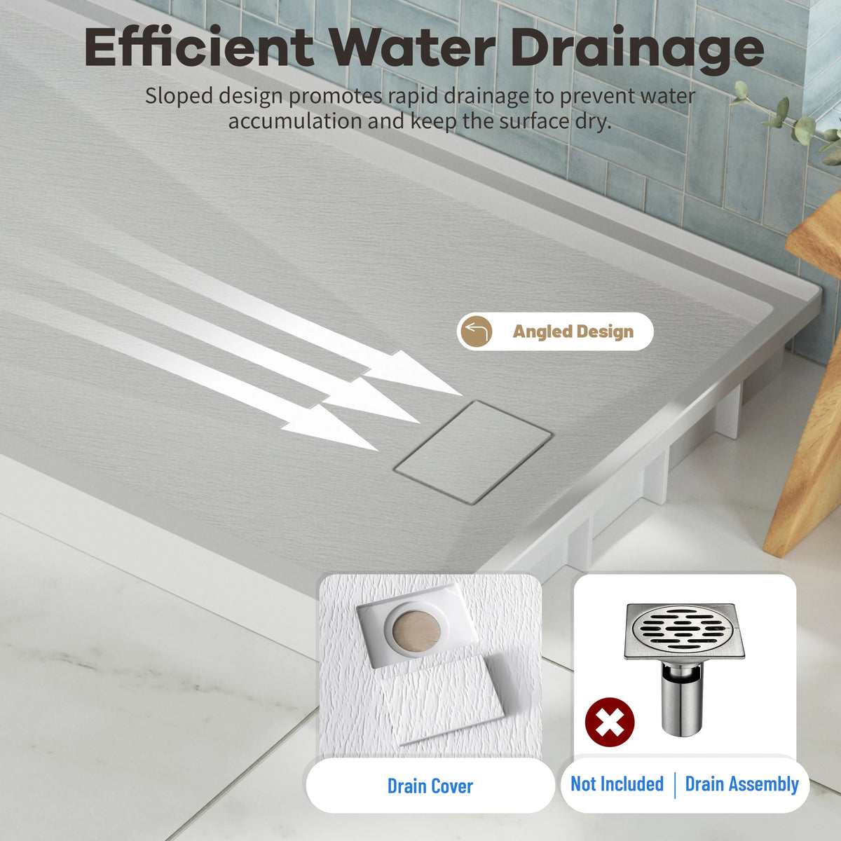 60"x30"/32" Grey One-Piece SMC Shower Pan Base with Anti-Slip Texture
