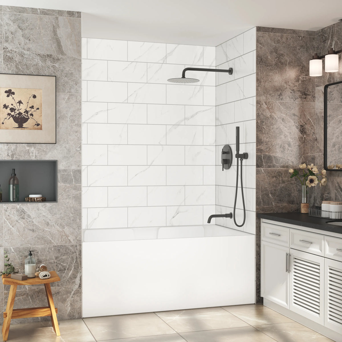 60"x36"/48"x96" Medium Tile Pattern SMC Shower Wall Panel System in 4 Finishes