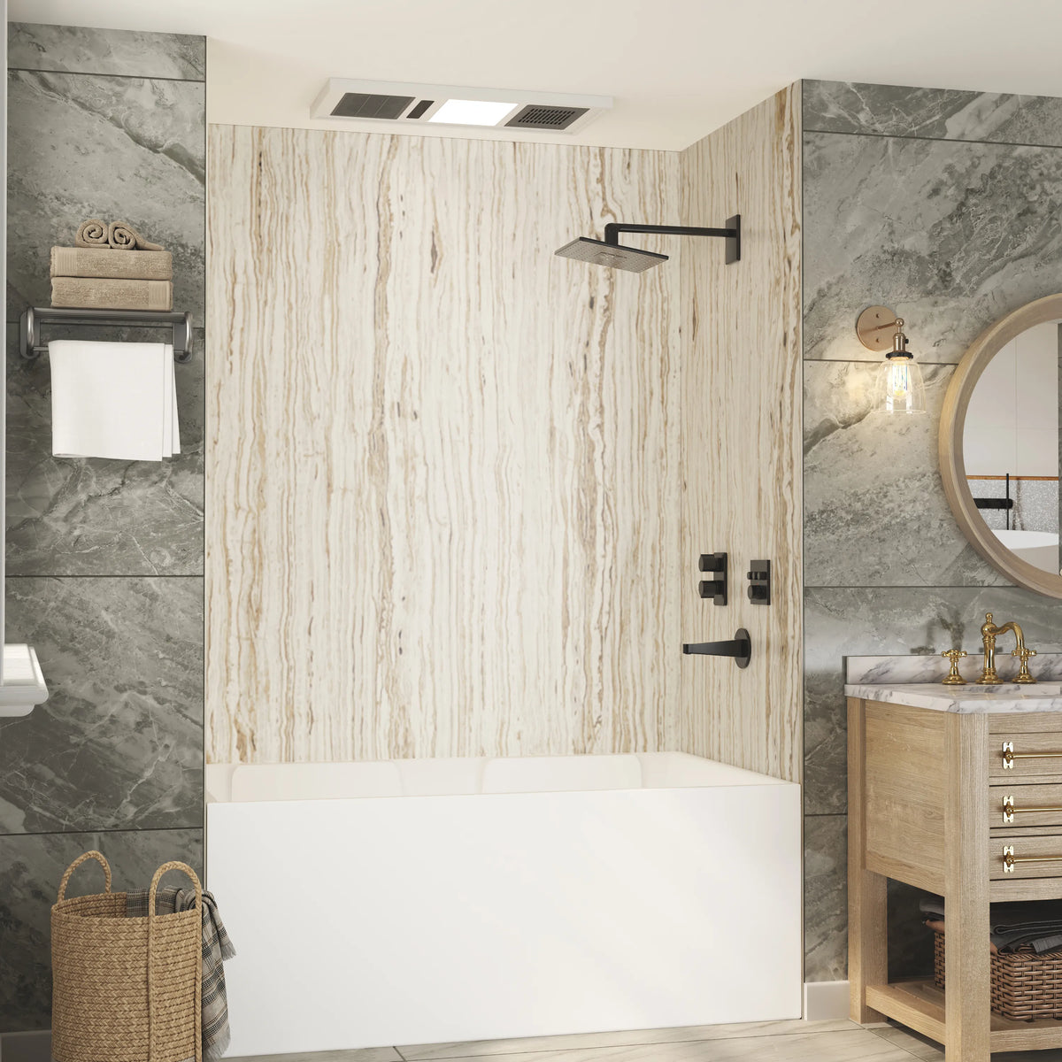 60"x36"x96" SMC Shower Wall Panels, Waterproof Grout-Free Shower Surround in 4 Finishes