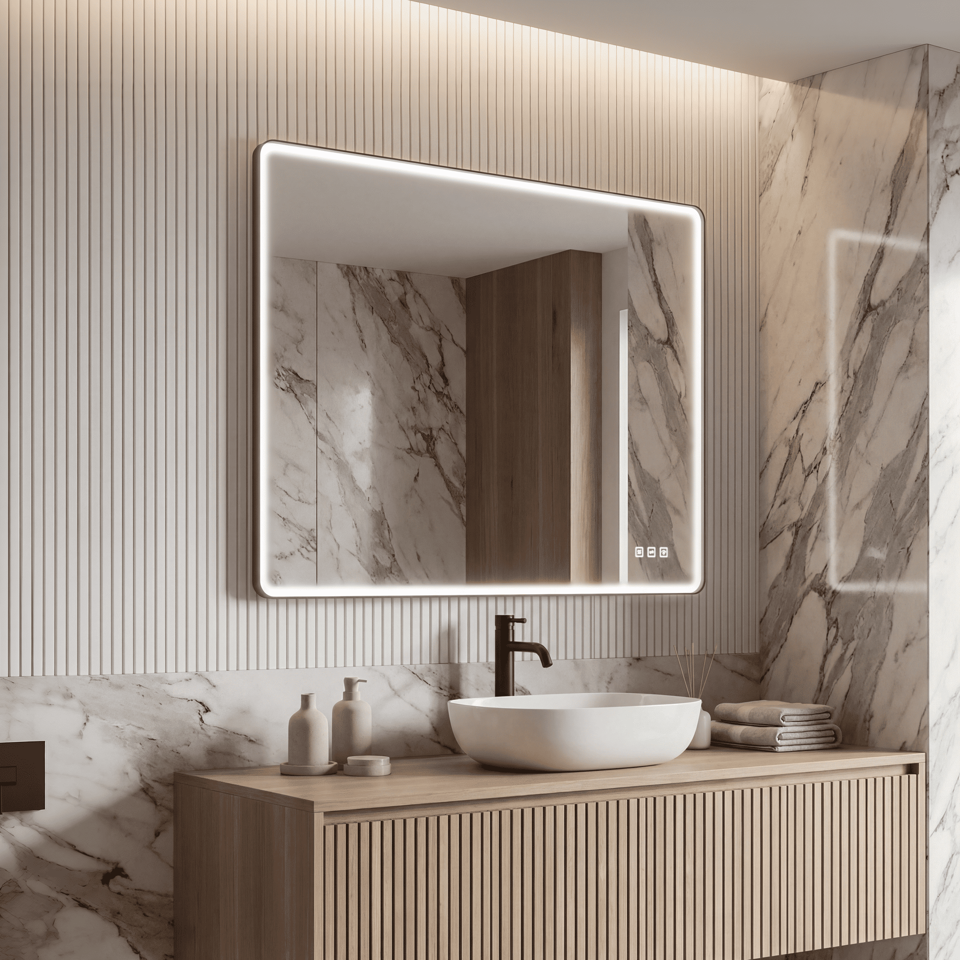 Contemporary Rectangular Aluminum Framed Bathroom LED Mirror