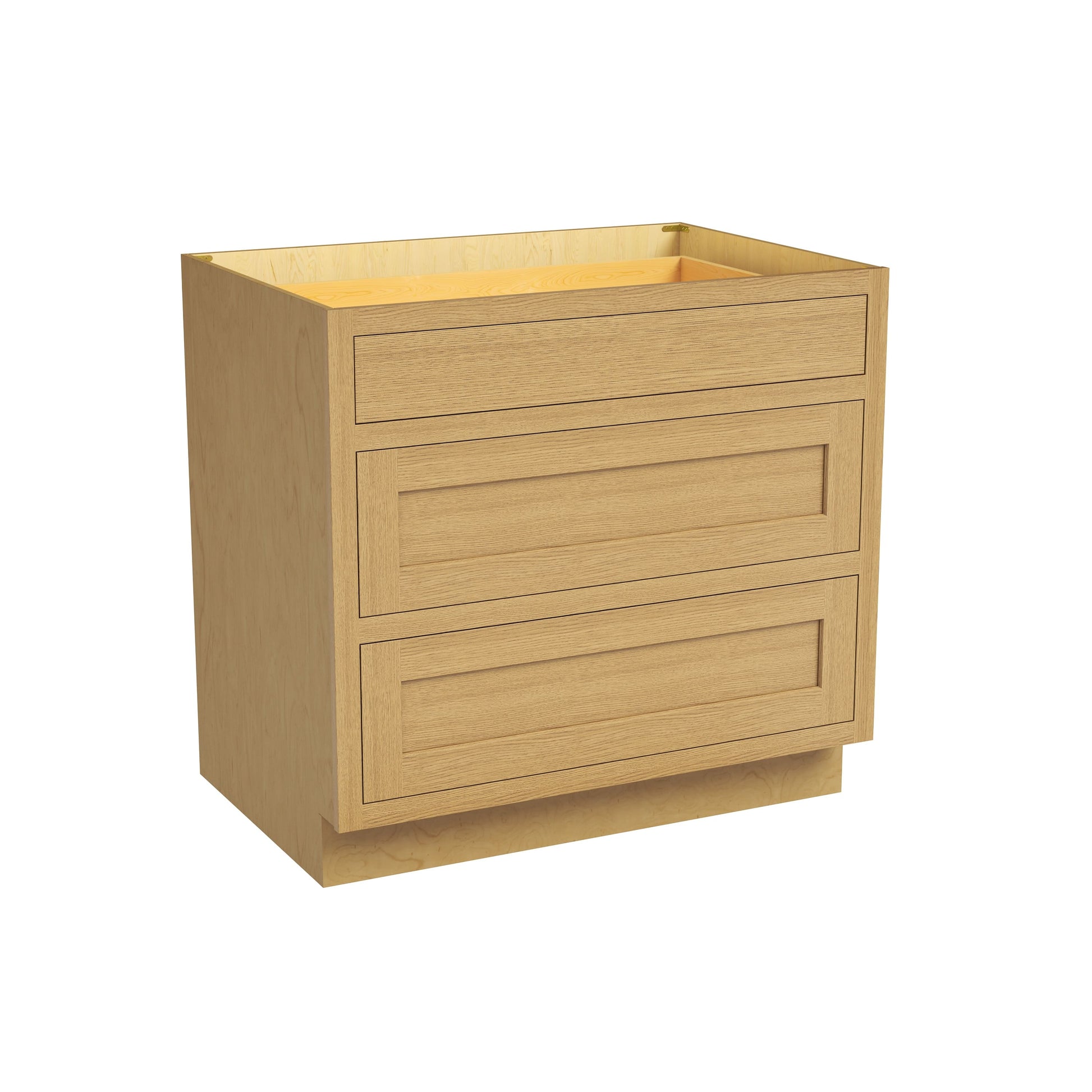 Inset Hazelnut Oak RTA 12-36"W x 34.5"H x 25"D 9-Size Base Cabinet with 3 Drawers