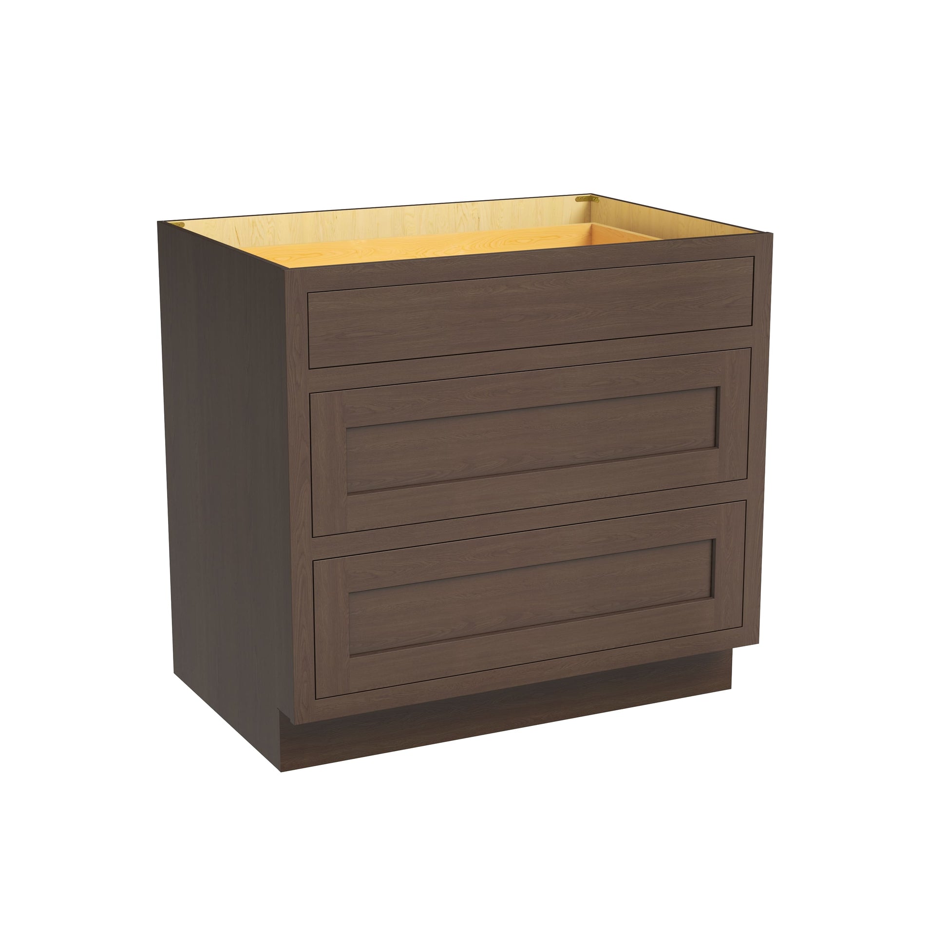 Inset Truffle Brown RTA 12-36"W x 34.5"H x 25"D 9-Size Base Cabinet with 3 Drawers