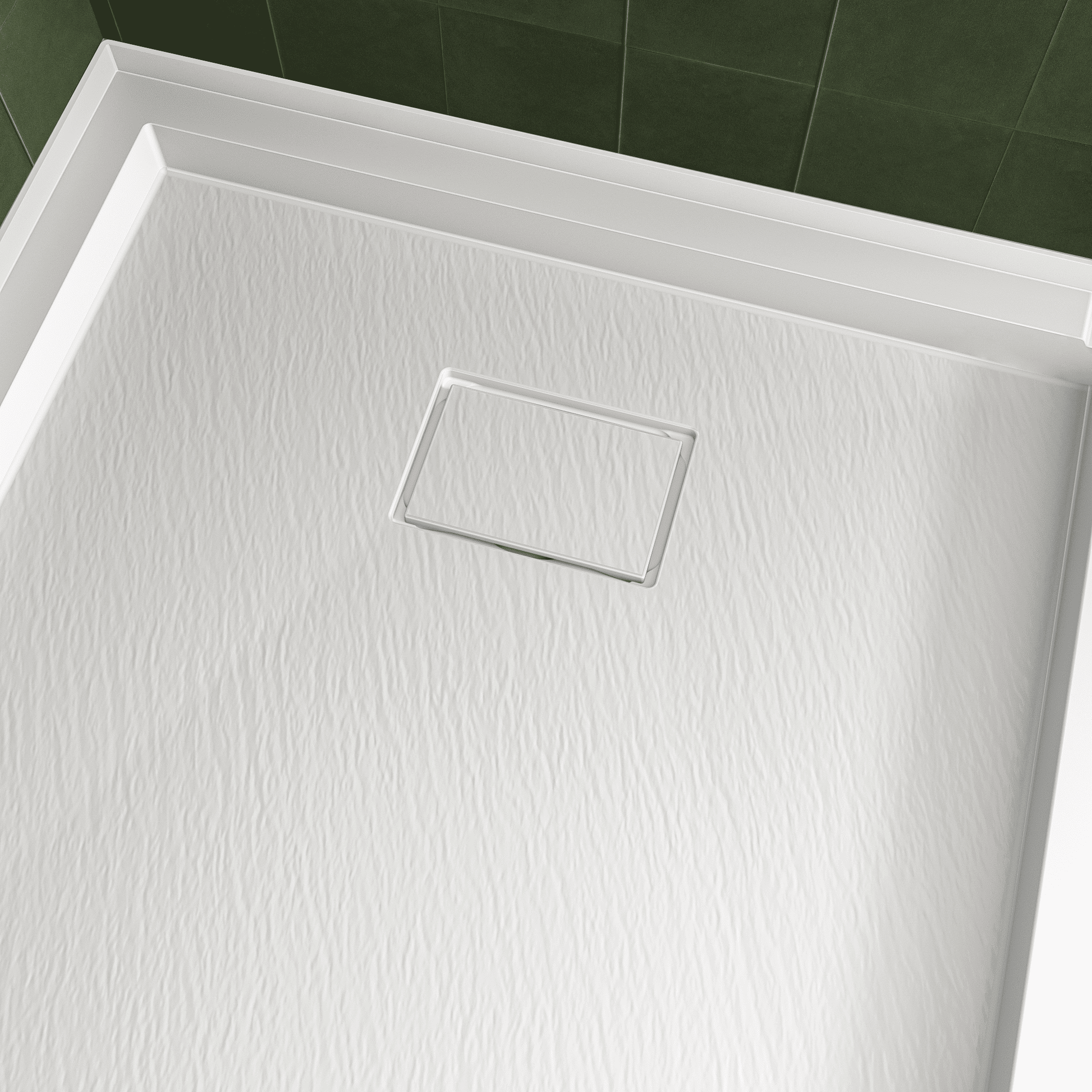 One-piece White Shower Base with Flamed Rock Slip-Resistant Surface, Left/Right Drain