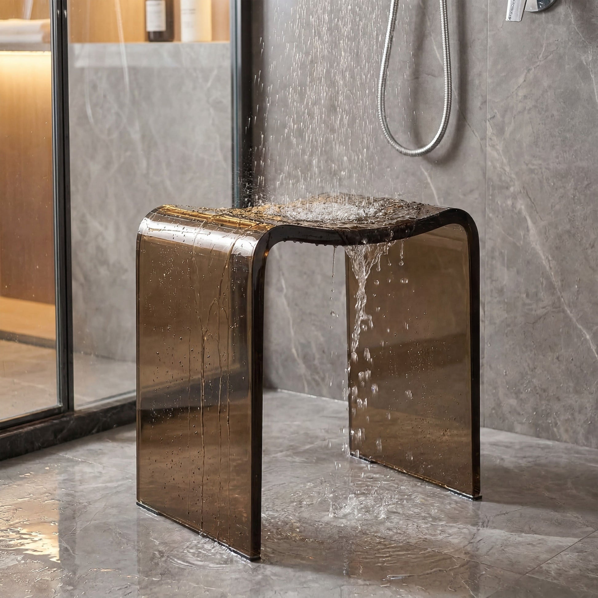 Resin Stone Freestanding Shower Stool with Gently Curved Seat