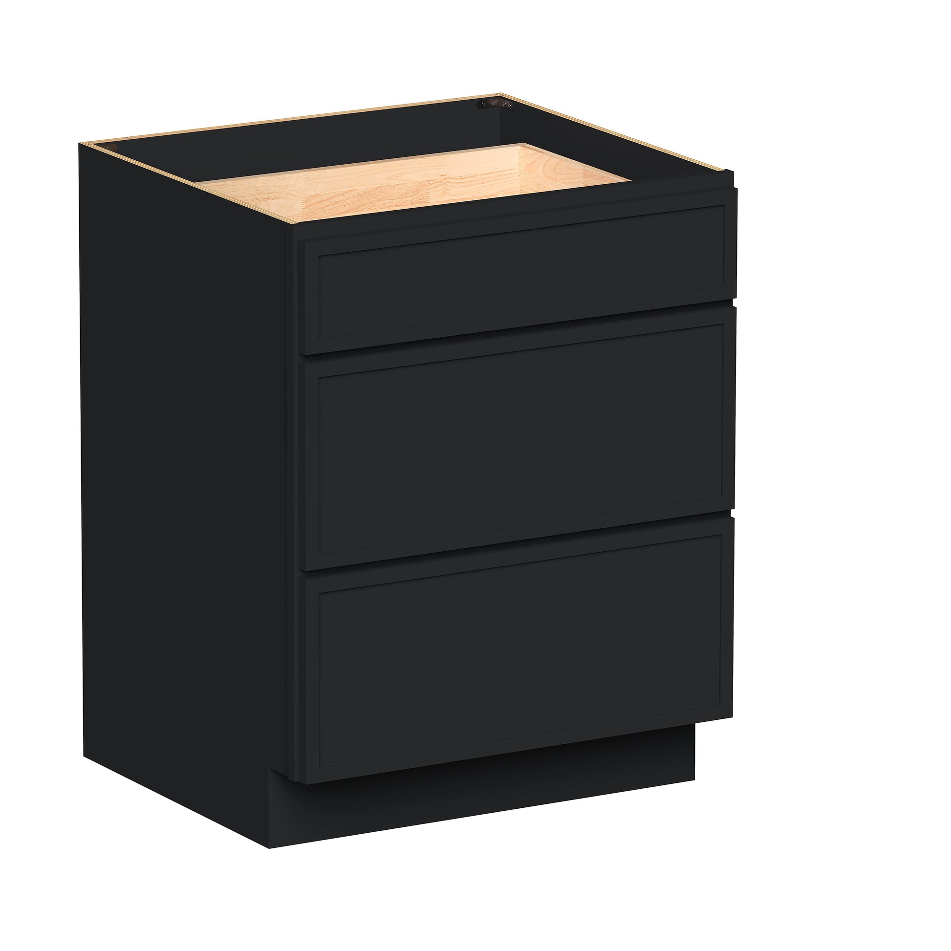 Slim Ebony Black Shaker RTA 12"-36"W x 34.5"H x 24"D 9-Size Drawer Base Cabinet with 3 Drawers