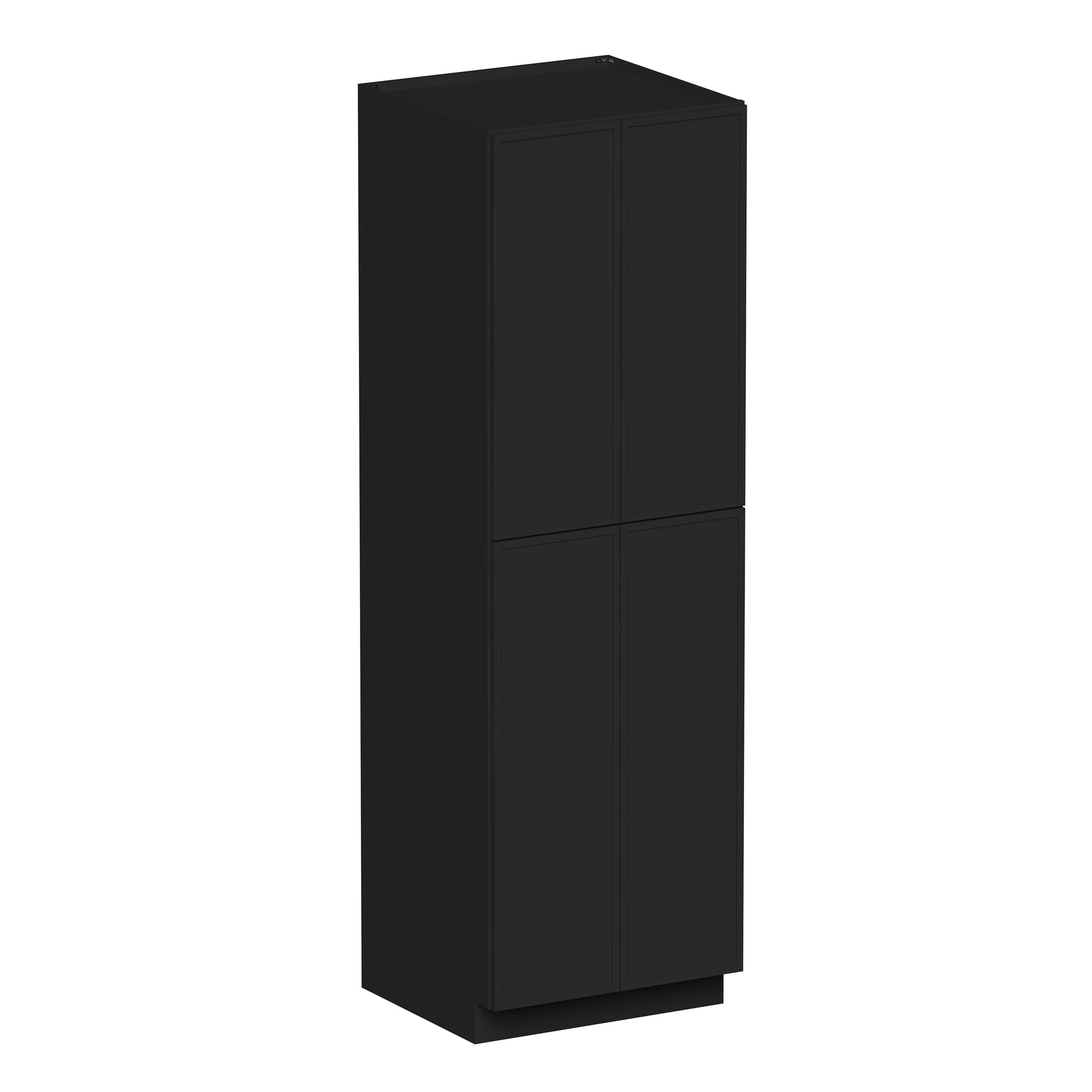 Slim Ebony Black Shaker RTA 24"/30"W x 84"/90"/96"H x 27"D 6-Size Tall Pantry Cabinet with 4 Doors and Shelves