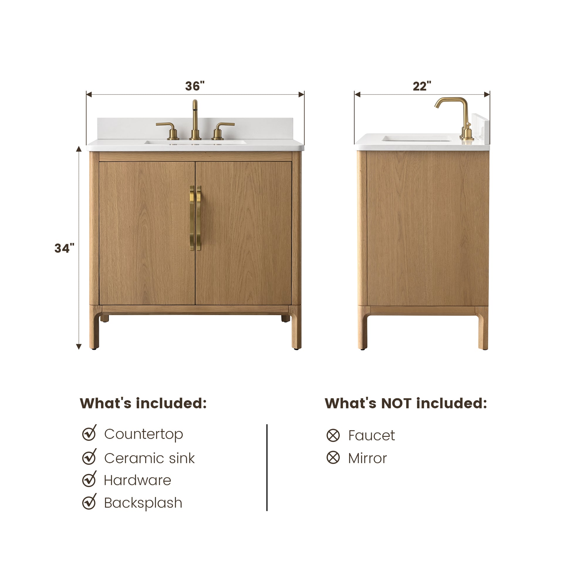 36" Freestanding Bathroom Vanity with Engineered Stone Top