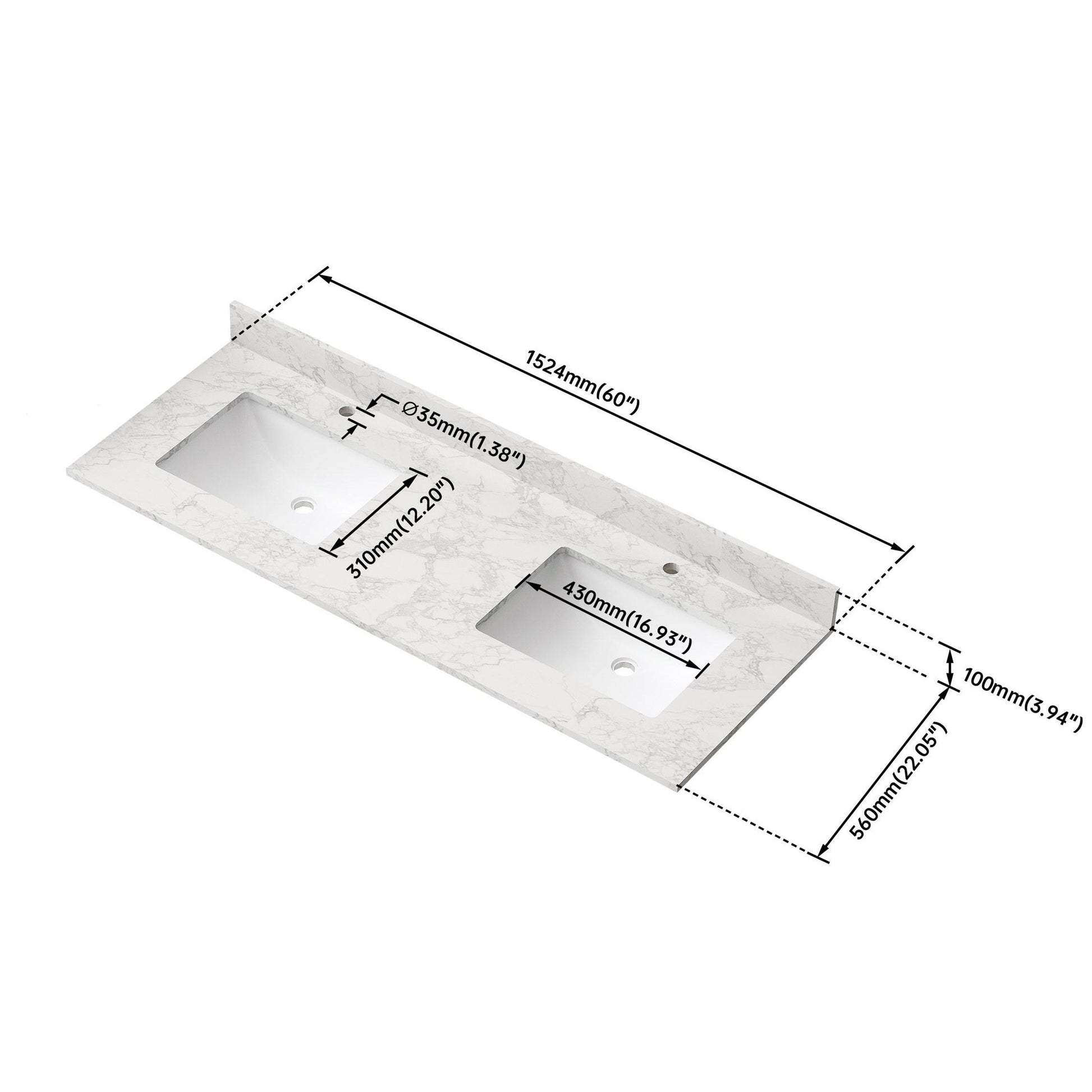 60" Bathroom Vanity Top with Double Sinks and Backsplash