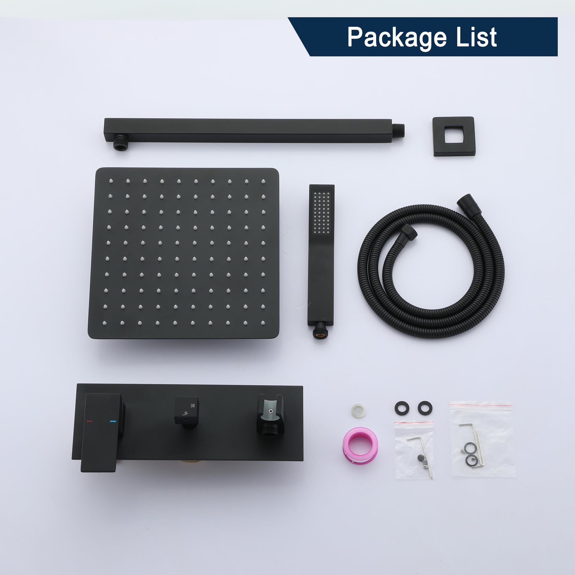 10" Wall-Mounted Shower System with Brass Handheld Spray in Matte Black