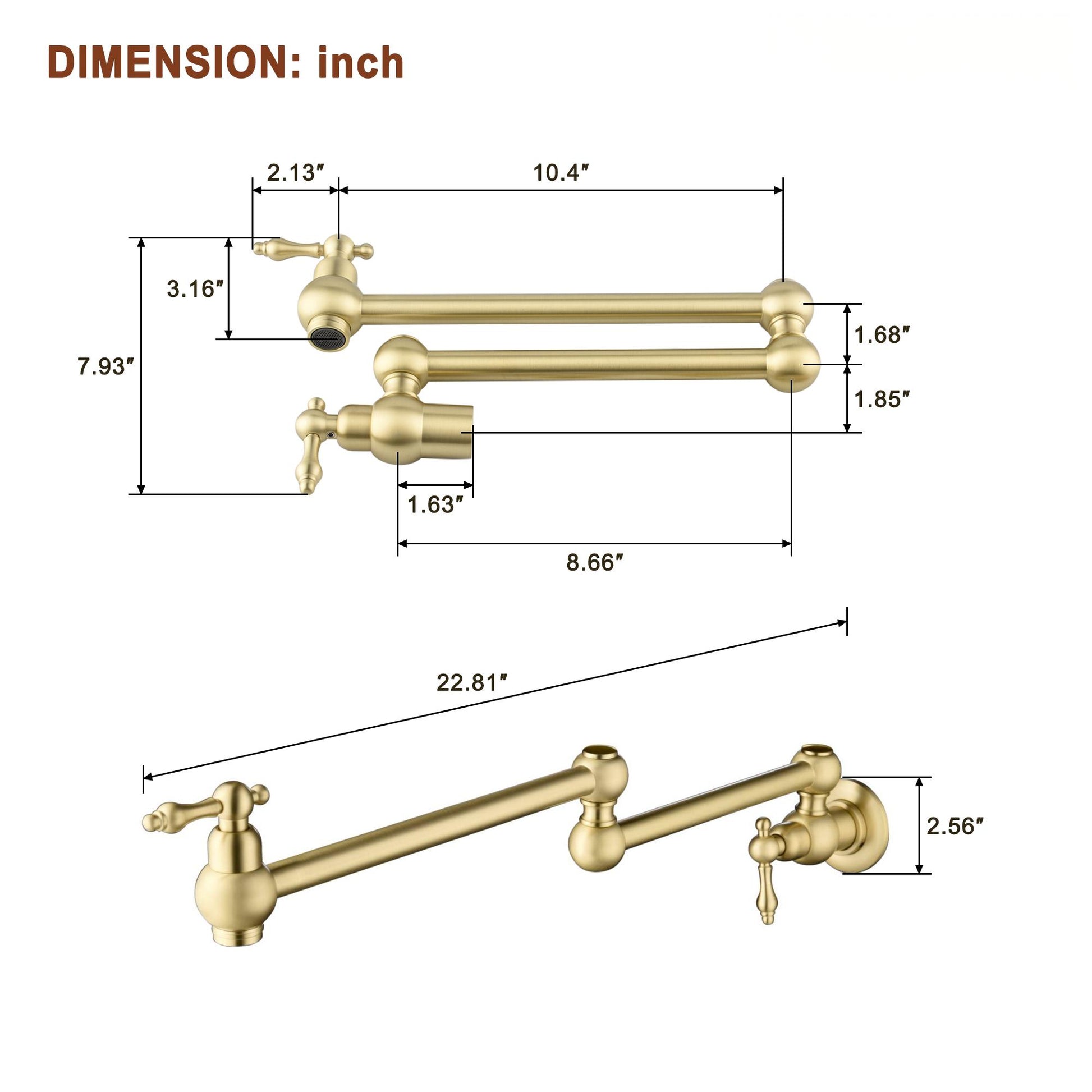 Retro Wall-Mount Pot Filler Kitchen Faucet with 360° Rotation & High-Flow Aerator