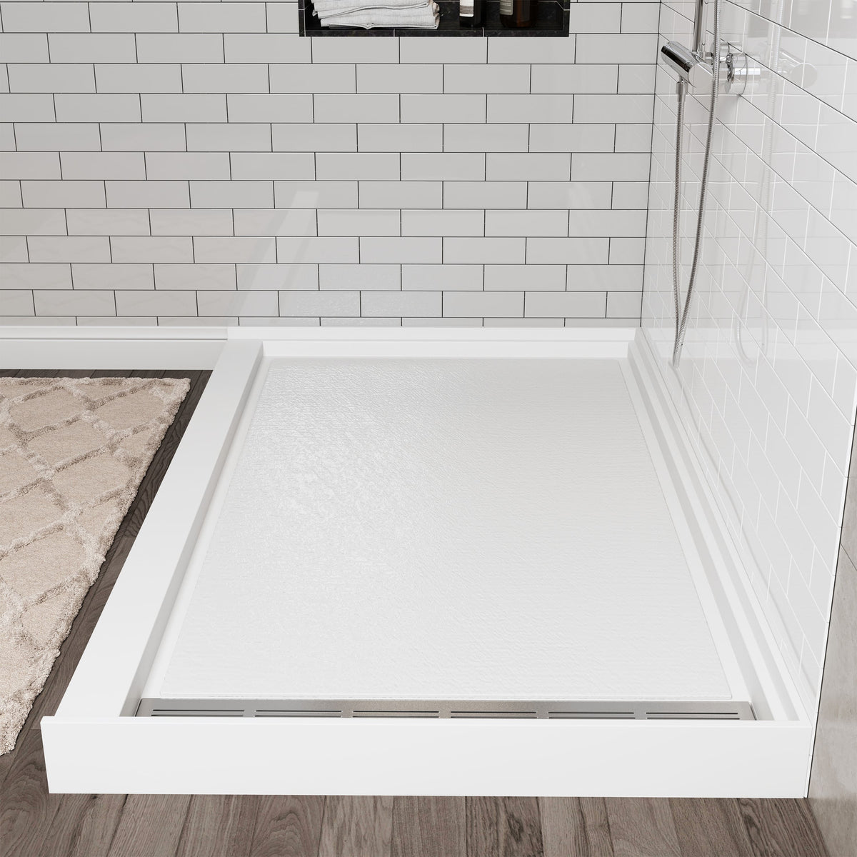 Cultured Marble Solid Surface Shower Base with Anti-Slip Textured Floor for Modern Bathrooms