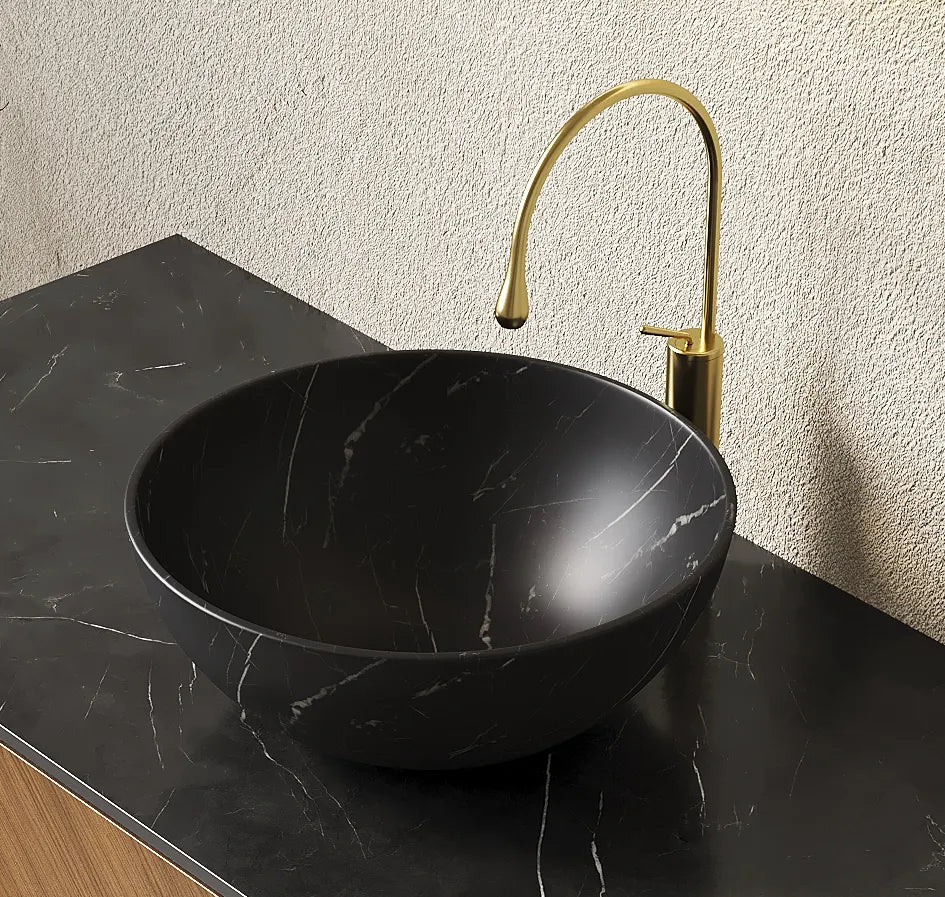 14" Round Vessel Bathroom Sink in 5 Finishes, Ceramic or Transparent Glass
