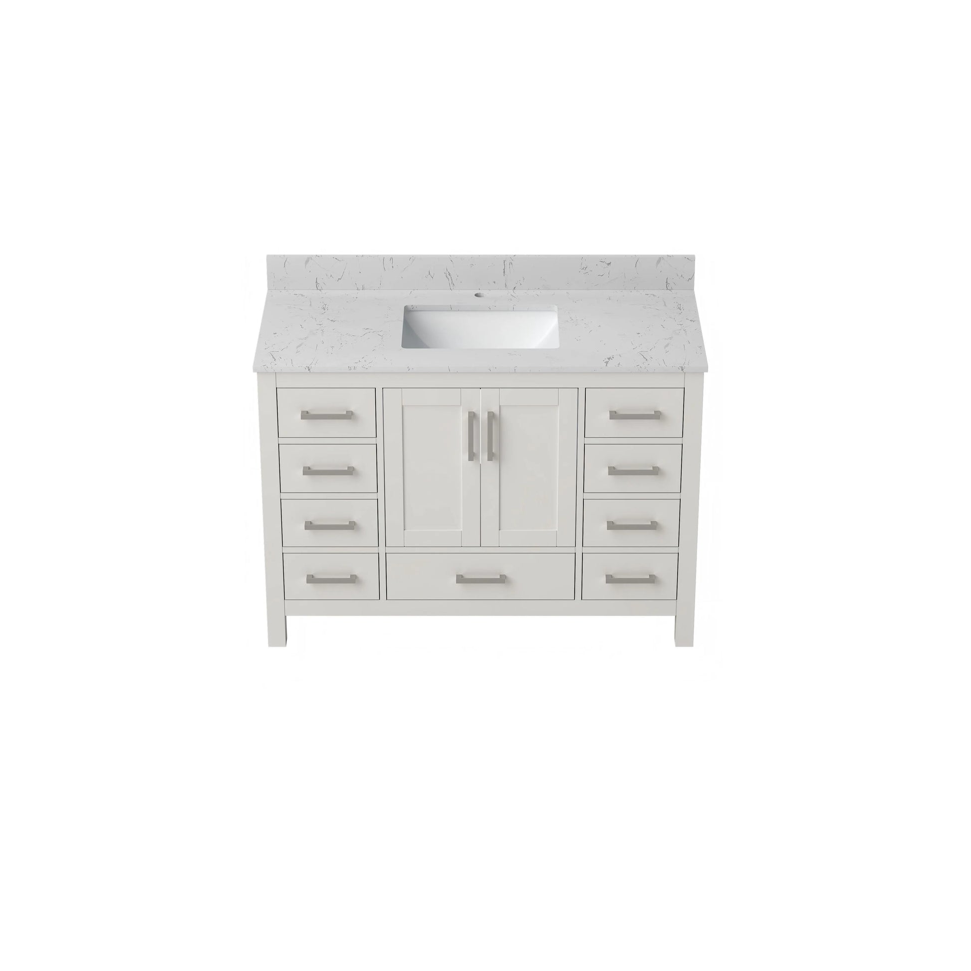 30"/36"/48"/72" Freestanding Bathroom Vanity with White Marble-Pattern Artificial Stone Top