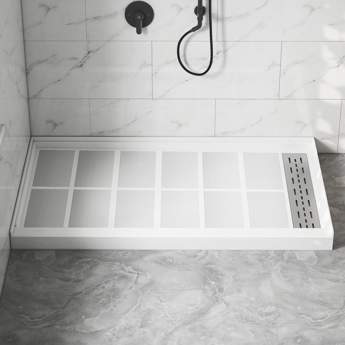48"/60" x 30"/32"/36" White SMC Rectangular Shower Base with Non-Slip Texture, Left/Right Drain
