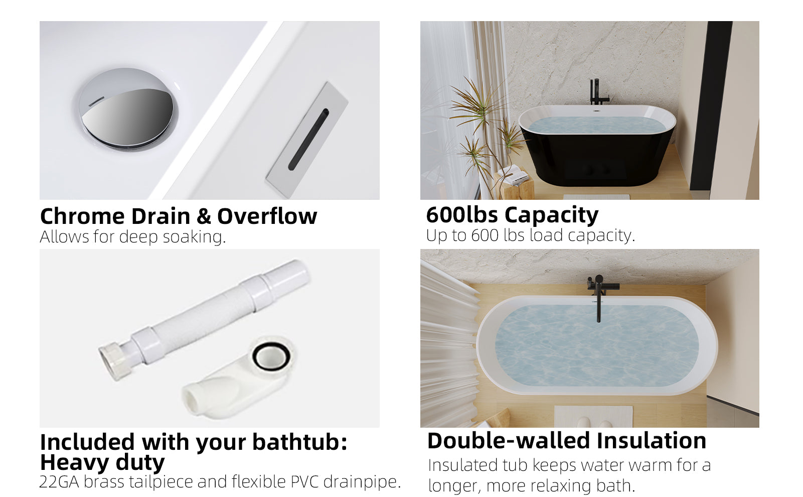 59 in. Acrylic Freestanding Soaking Bathtub with Toe-Tap Drain in Glossy White/Black