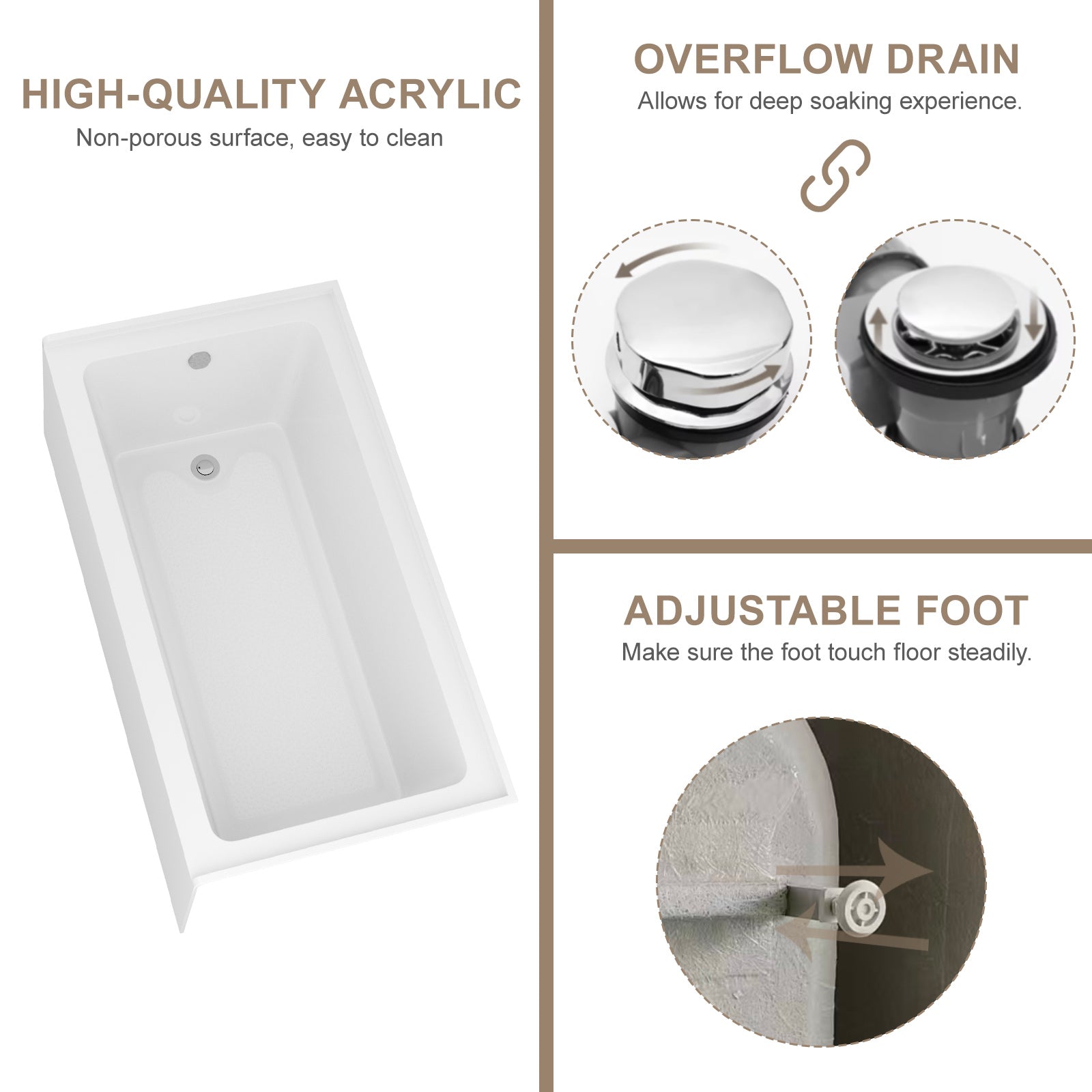 60 in. Glossy White Acrylic Alcove Soaking Bathtub with Integrated Skirt, Chrome Twist Drain and Overflow