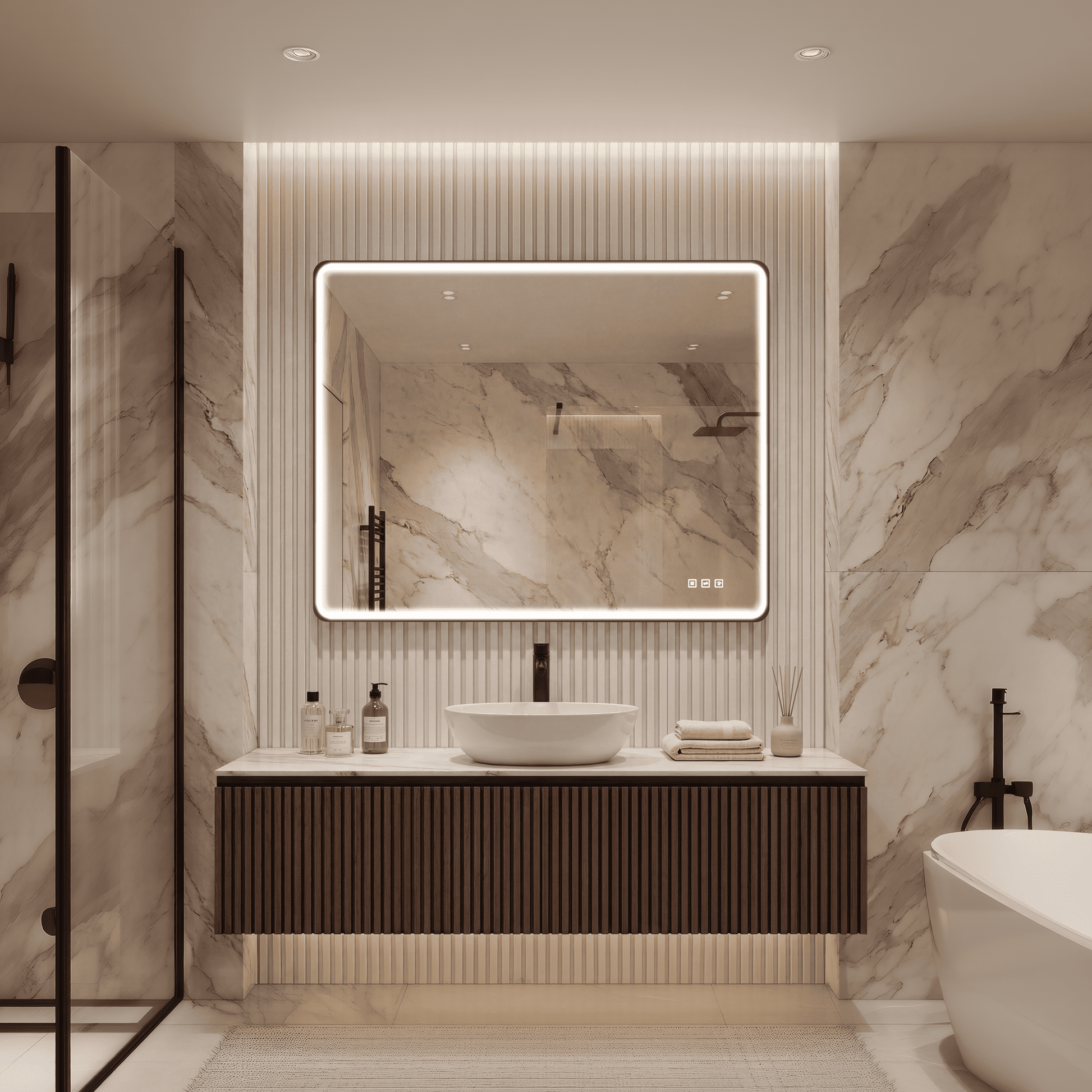 Contemporary Rectangular Aluminum Framed Bathroom LED Mirror
