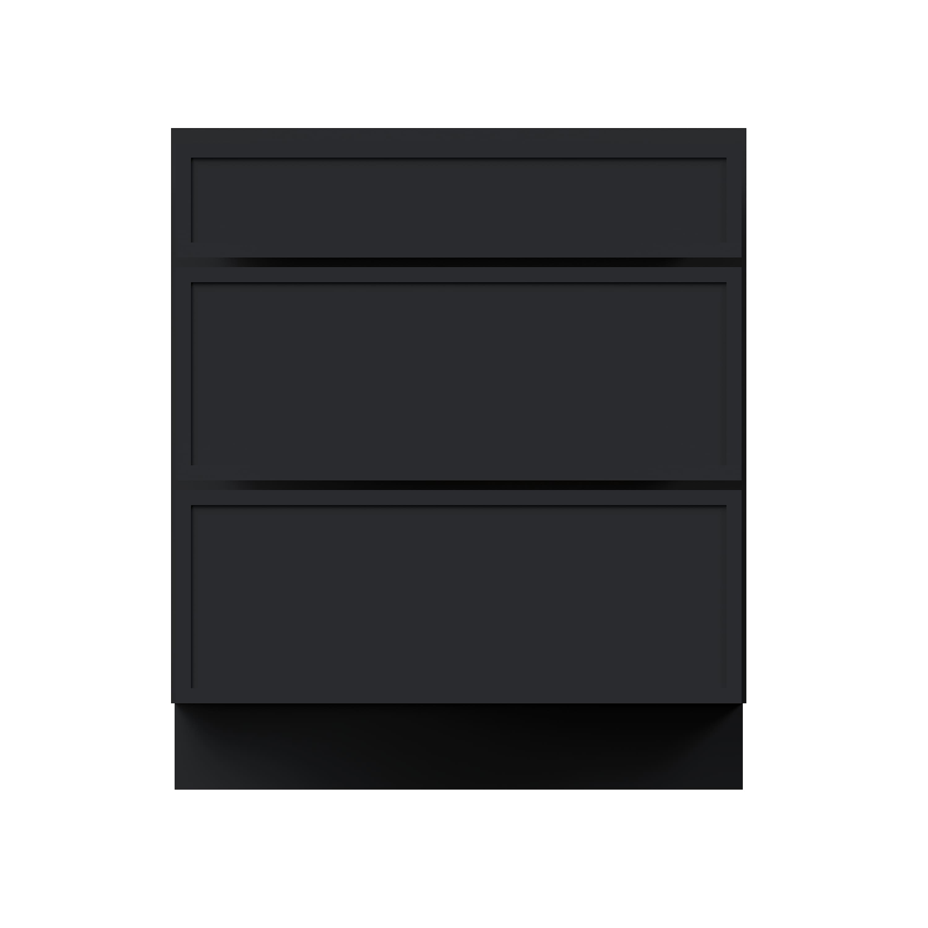 Slim Ebony Black Shaker RTA 12"-36"W x 34.5"H x 24"D 9-Size Drawer Base Cabinet with 3 Drawers
