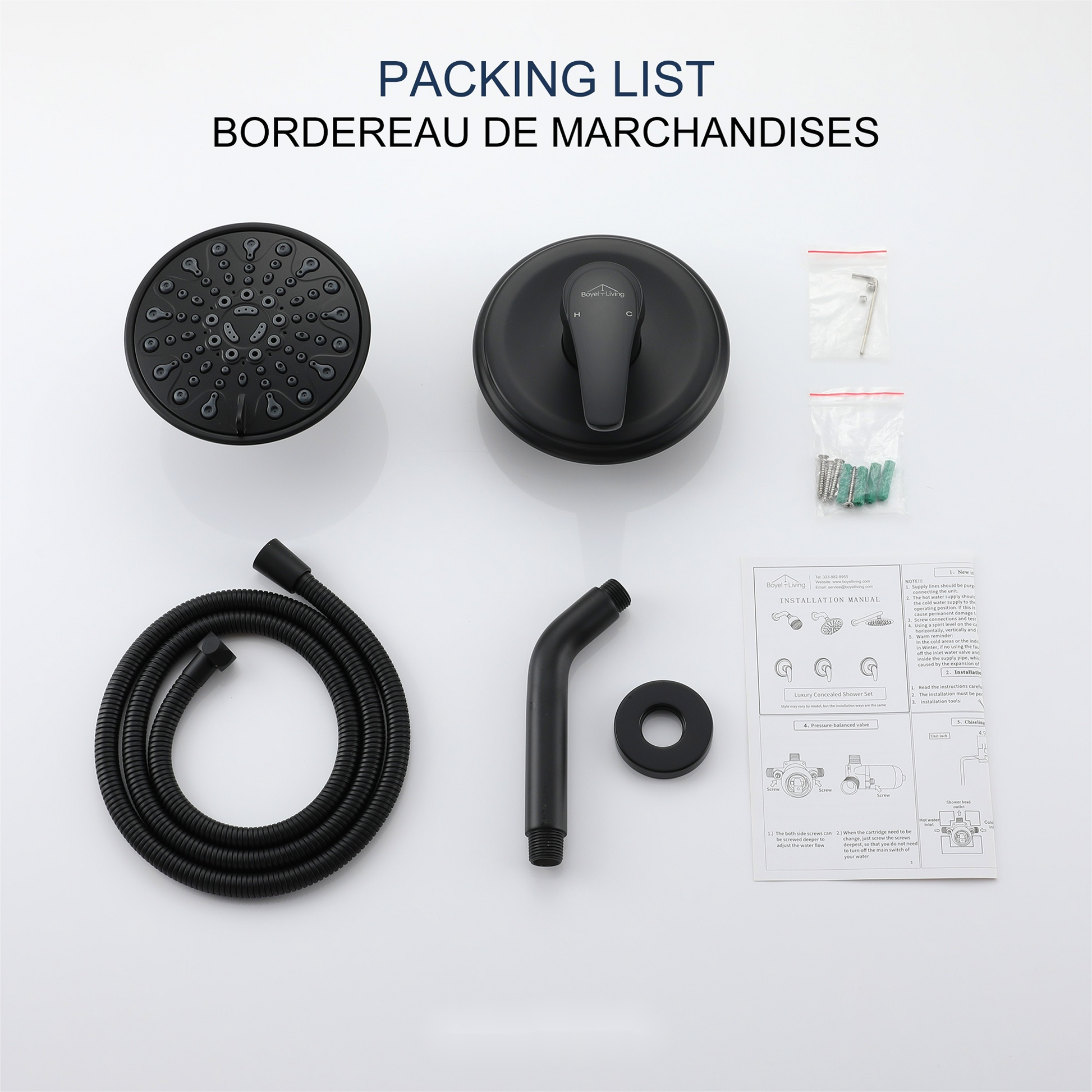 6" Wall Mounted Matte Black Shower Faucet with 6 Spray Patterns