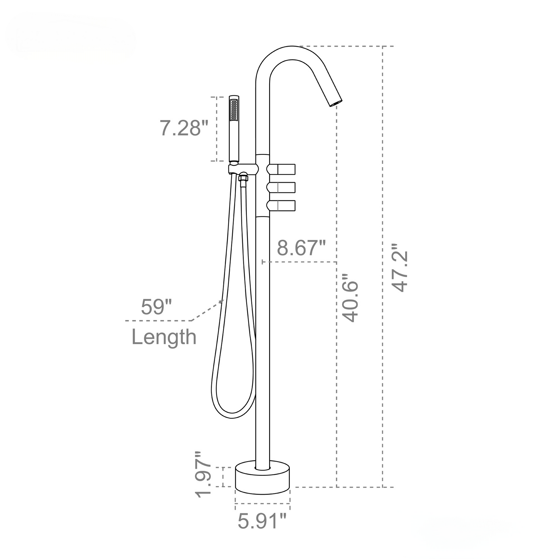 Freestanding Floor Mount Tub Filler Faucet with Handheld Shower in Solid Brass Construction
