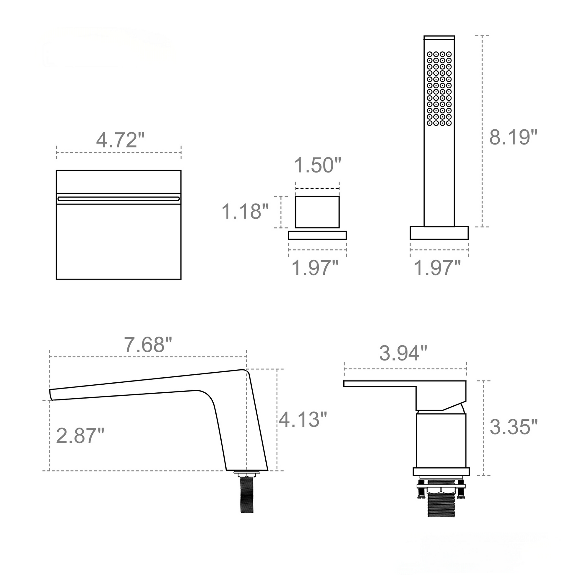Deck-Mounted Single-Handle Roman Tub Faucet with Hand Shower