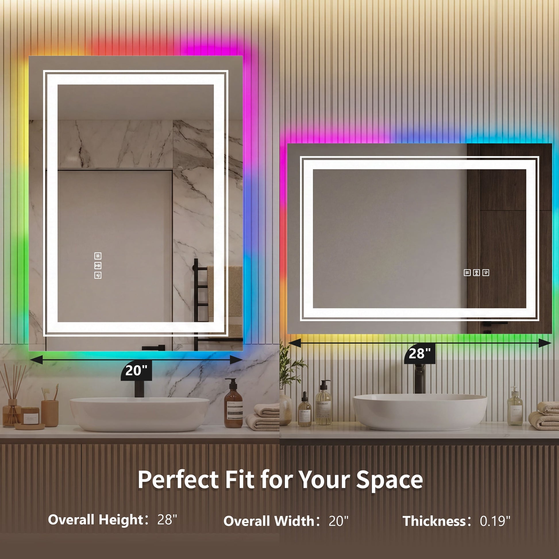RGB Smart Control Backlit Bathroom Mirror with Dimmable Touch, Anti Fog
