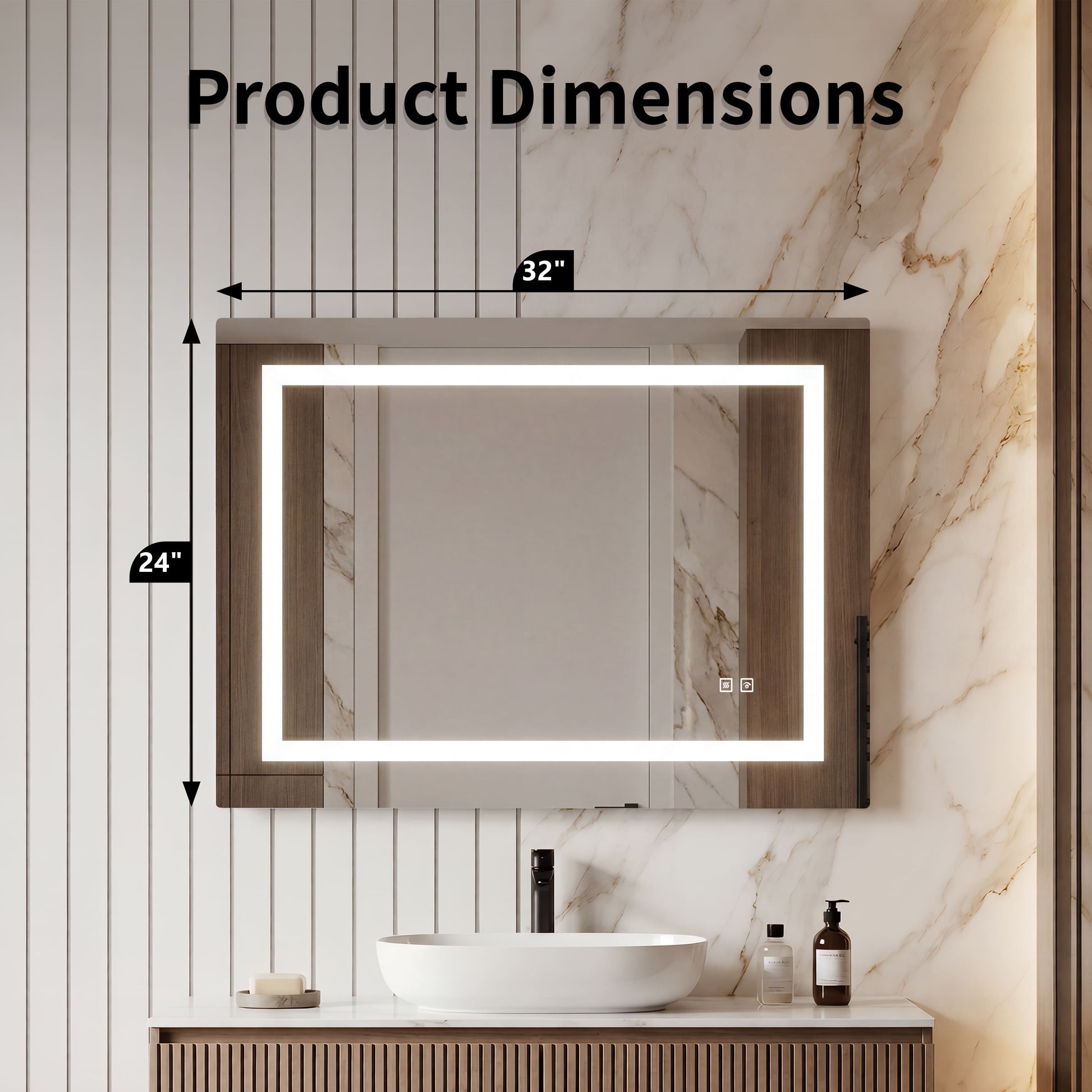 LED Front-Lighted Bathroom Mirror with Touch Dimming and Shadow Free Lighting