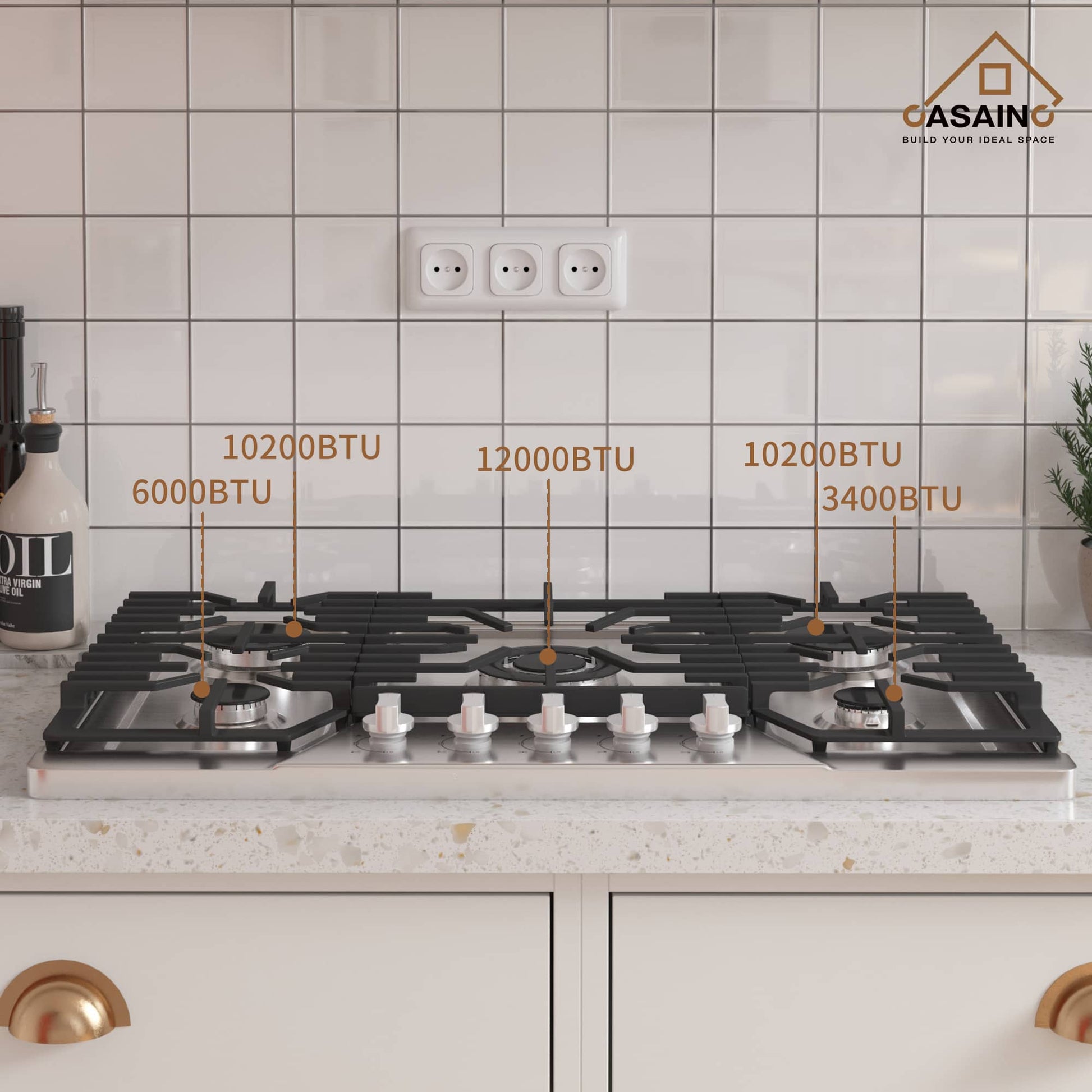 Built-in 30 in. Gas Cooktop in Stainless Steel with 5 Burners including Power Burners and LP Kit, CSA Certified