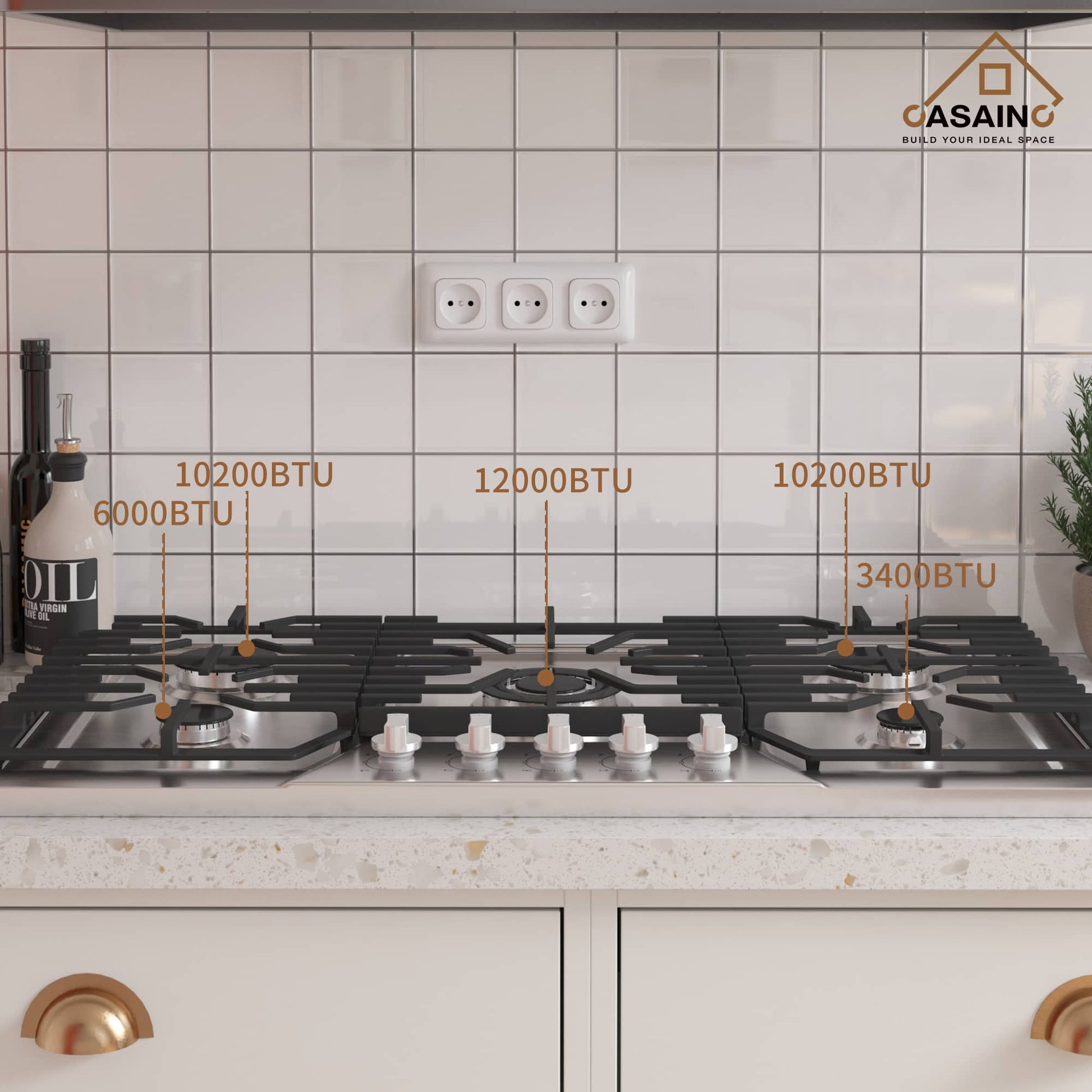 Built-in 30 in. Gas Cooktop in Stainless Steel with 5 Burners including Power Burners and LP Kit, CSA Certified