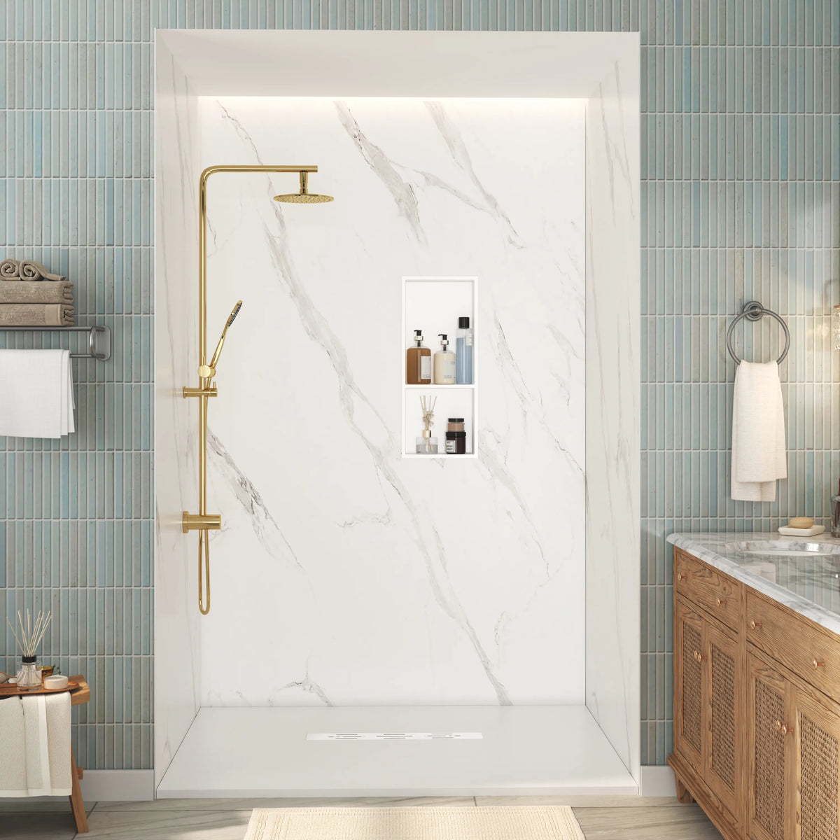 12.2" x 28.7"/39.3" Glossy White SMC Shower Niche with 1 or 2 Shelves
