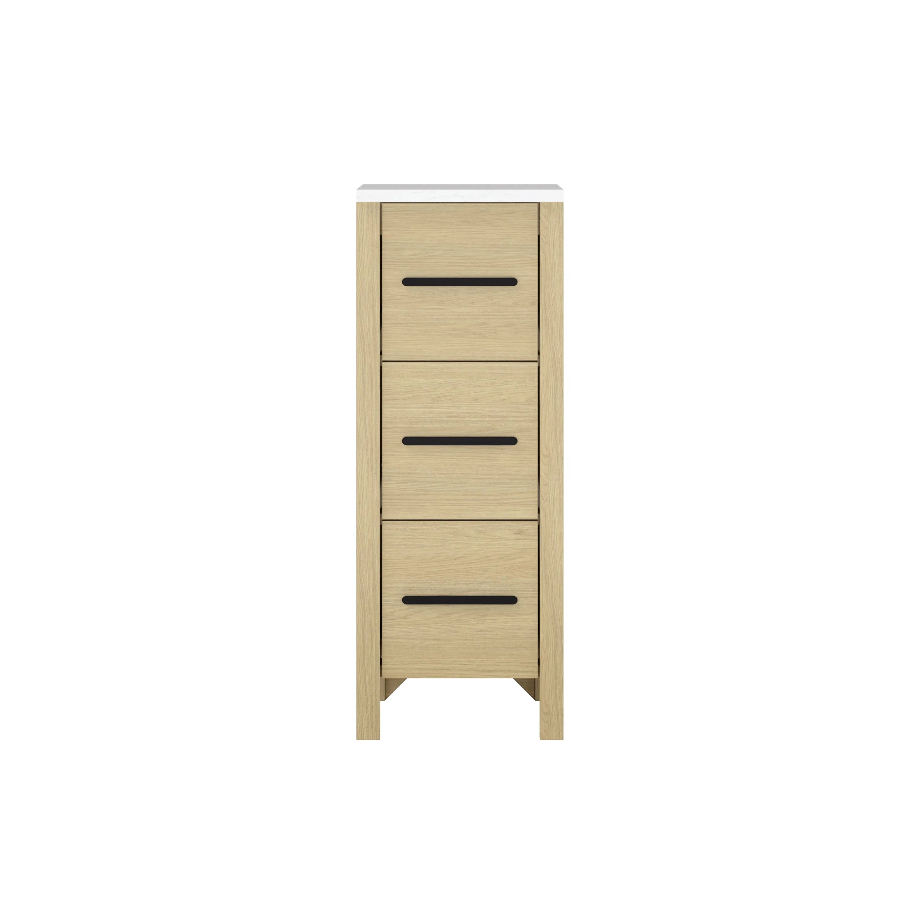 12" Corner Bathroom Vanity with Light Natural Wood, 3 Drawers & Marble Top