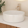14 in. Round Ceramic Vessel Bathroom Sink in Glossy White / Stone Pattern Matte White