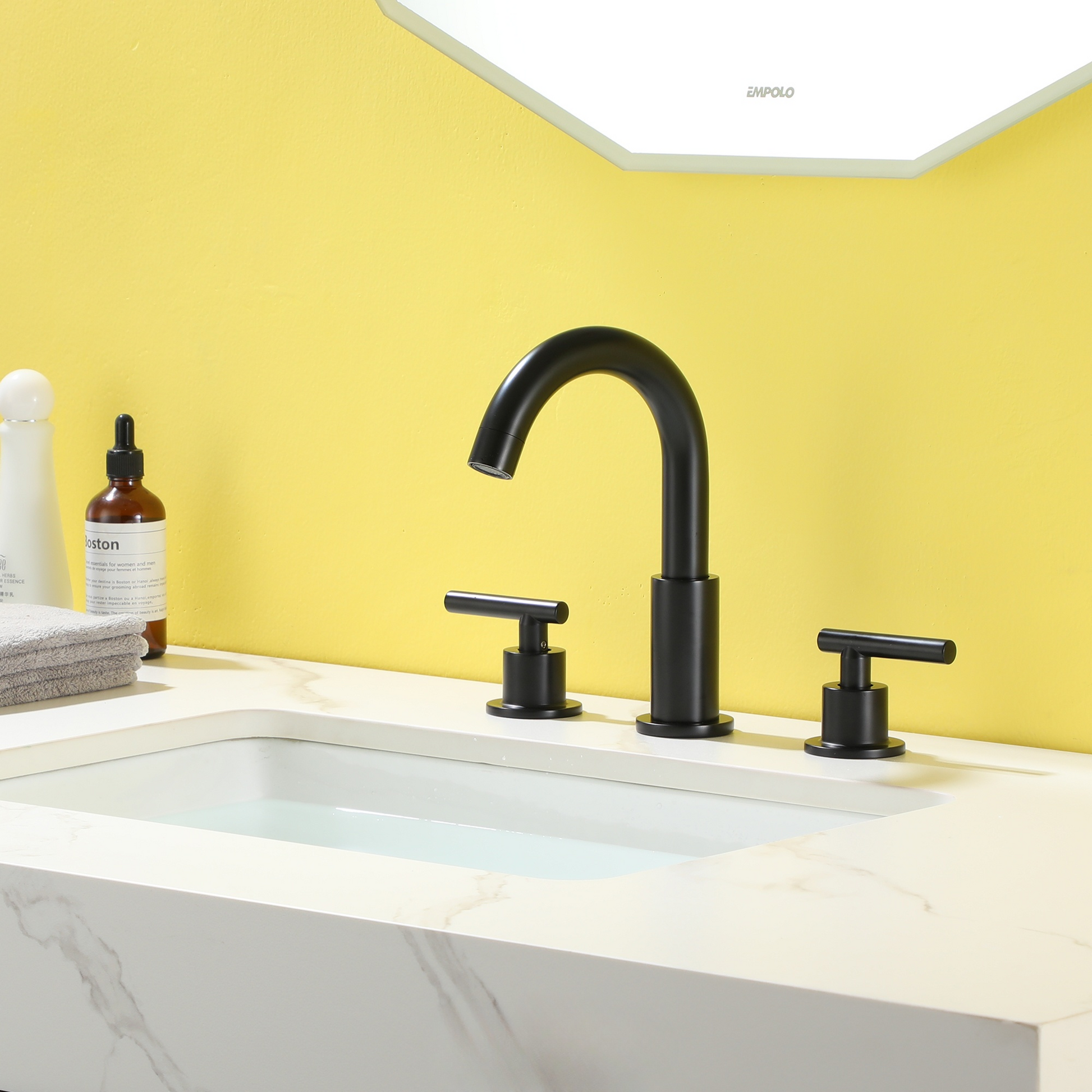 8" Widespread 3-Hole Mid-Arc Bathroom Sink Faucet with 2-Handle Design
