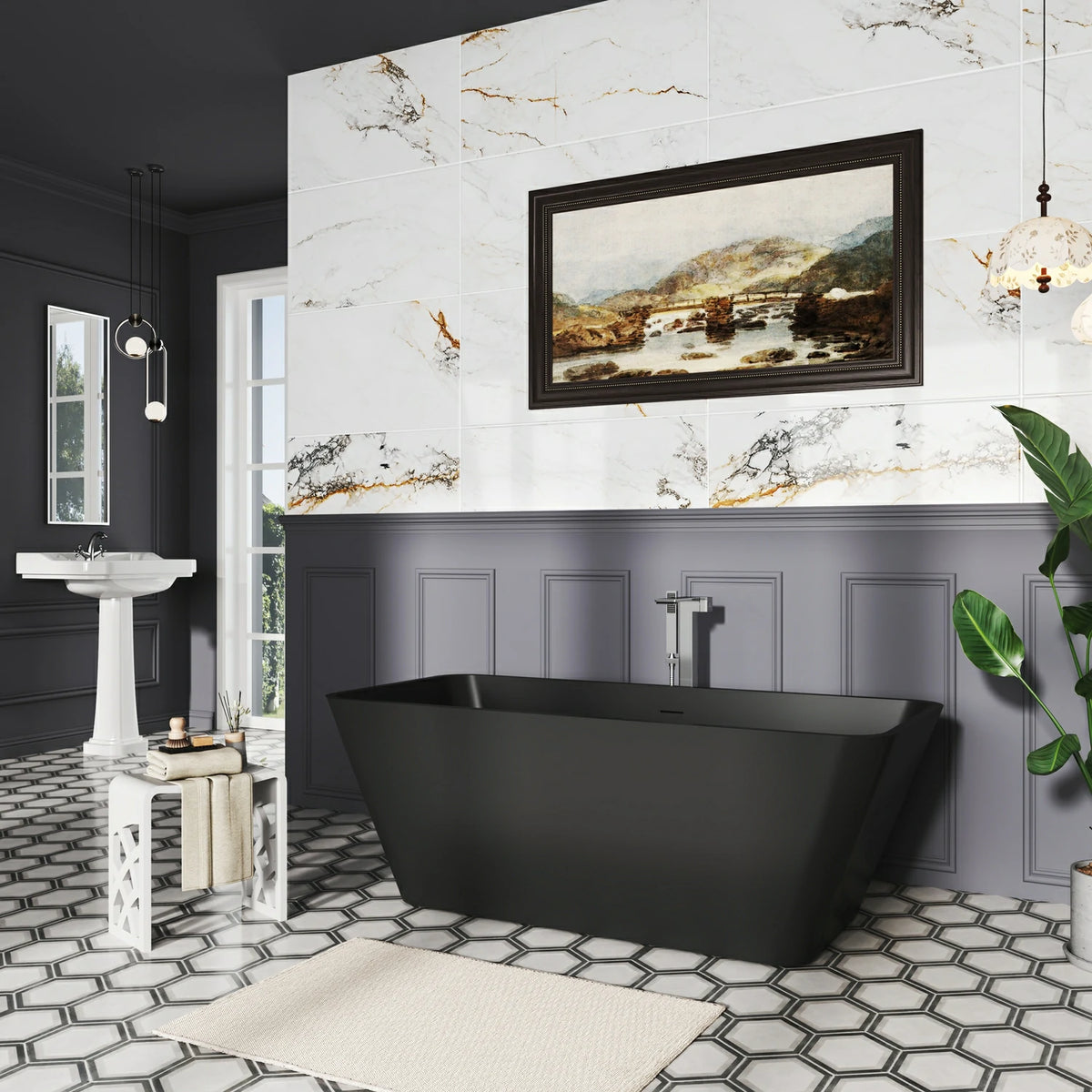 67" Modern Solid Surface Freestanding Soaking Bathtub for Luxury Bathrooms
