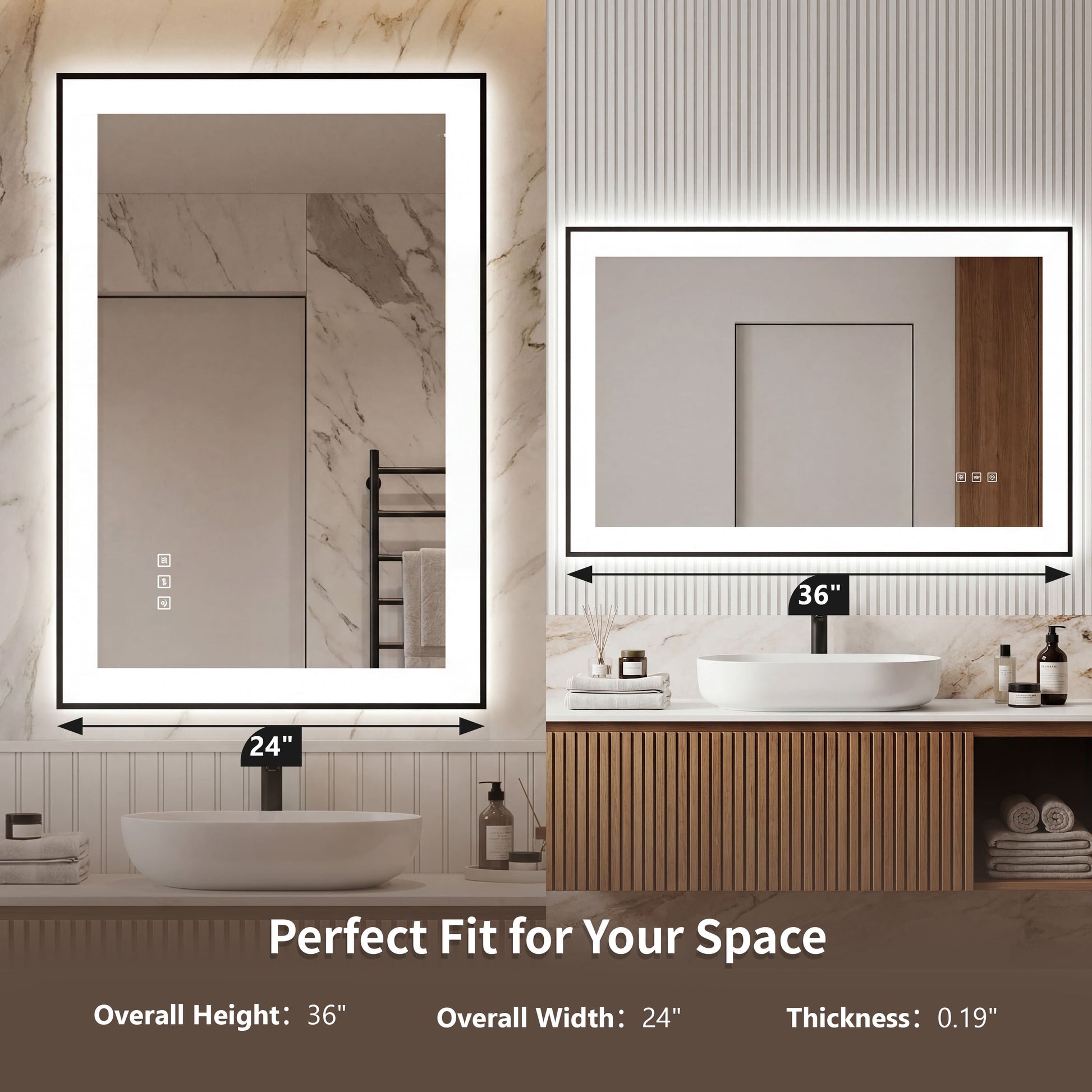 Dual Frame Layers LED Bathroom Mirror with Dual Light Strips