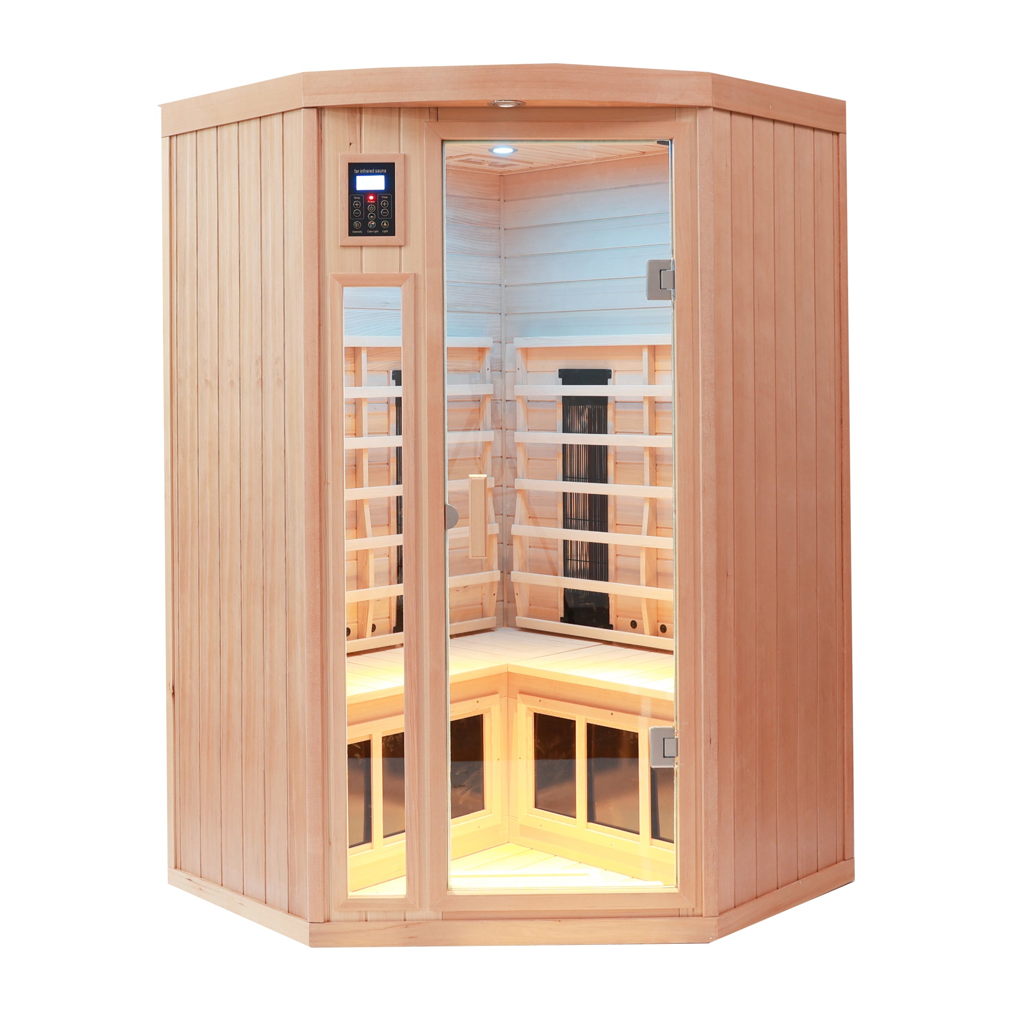 2-Person Low EMF Hemlock Wood Pentagonal Far Infrared Sauna Room with Digital Controls