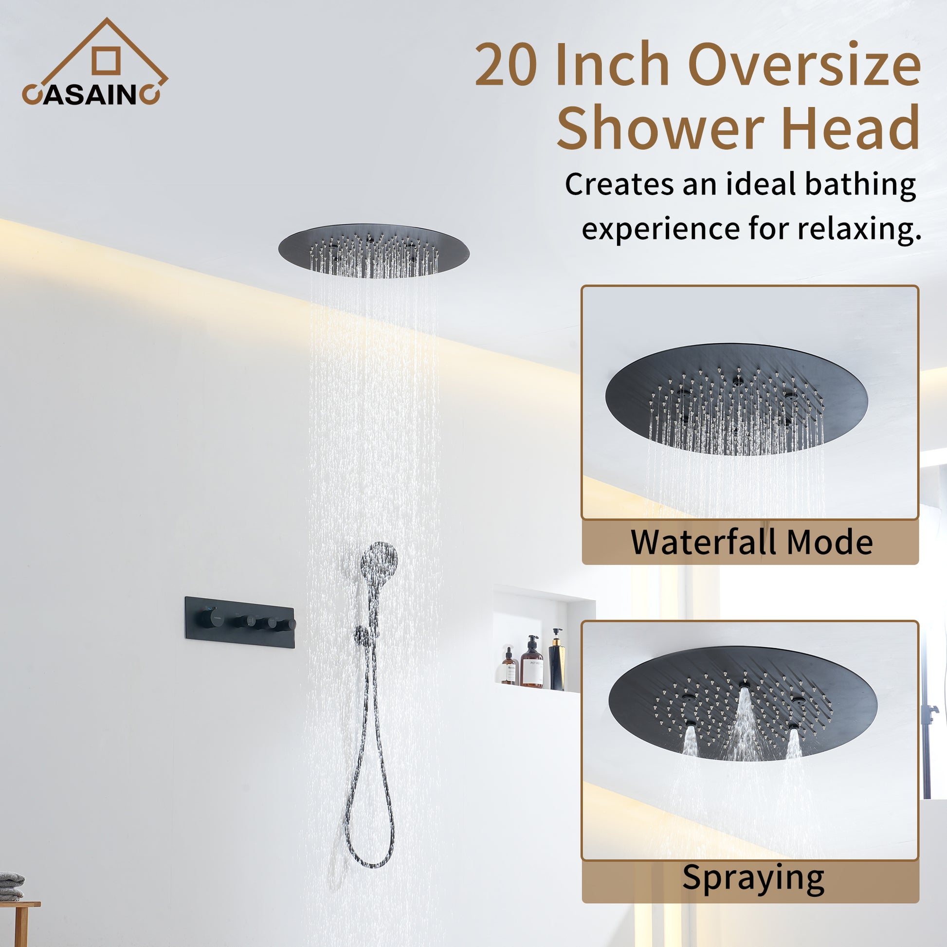 20 Inch Luxury Thermostatic Shower System in Matte Black