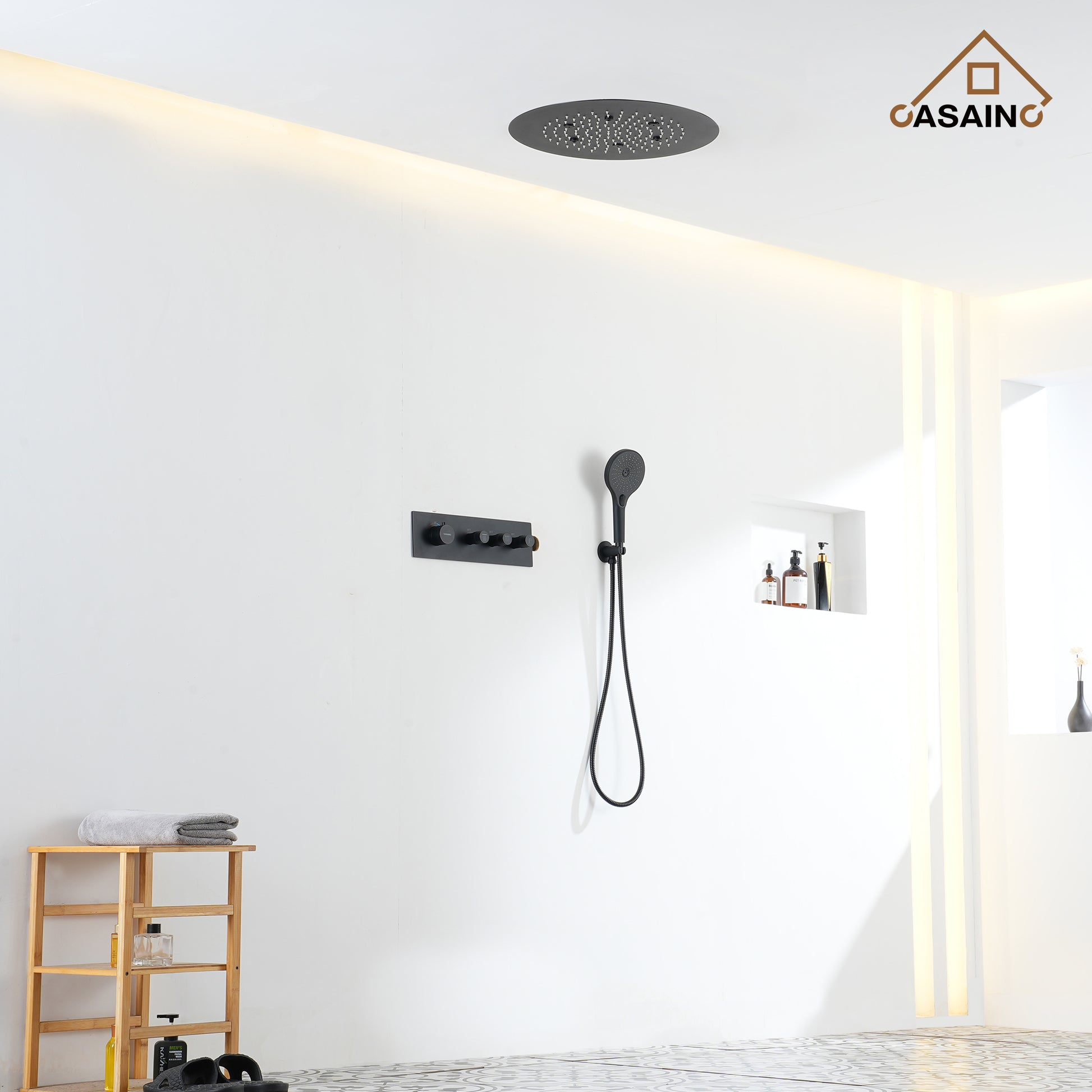 20 Inch Luxury Thermostatic Shower System in Matte Black