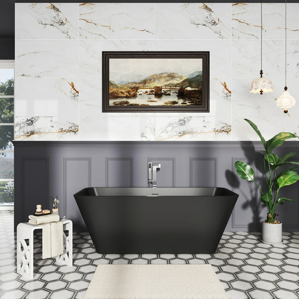 67" Modern Solid Surface Freestanding Soaking Bathtub for Luxury Bathrooms