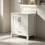 30"/36"/48"/72" Freestanding Bathroom Vanity with White Marble-Pattern Artificial Stone Top