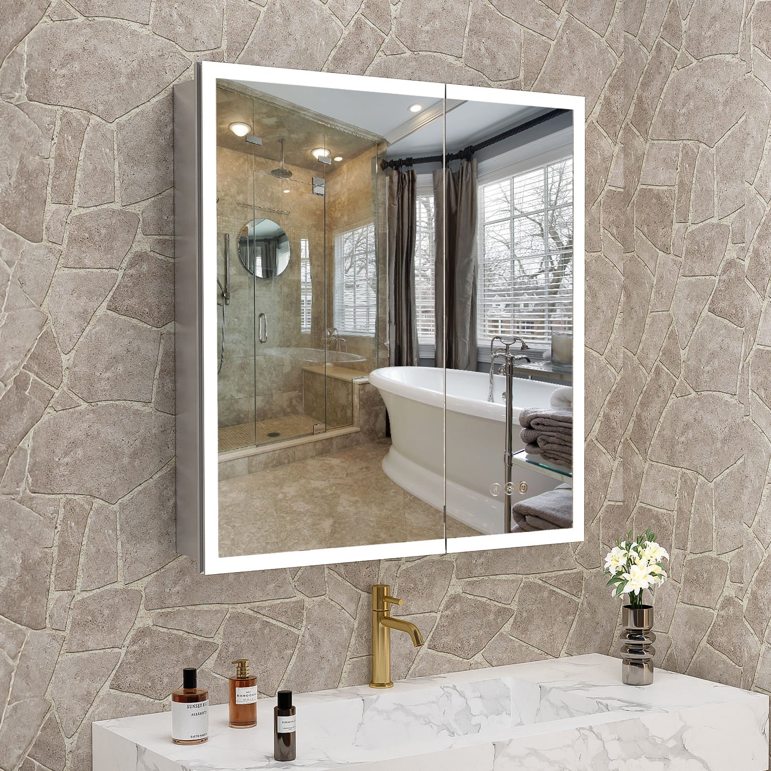 30" x 32" Aluminum Medicine Cabinet with LED Mirror, Anti-Fog, 3 Color Temperatures