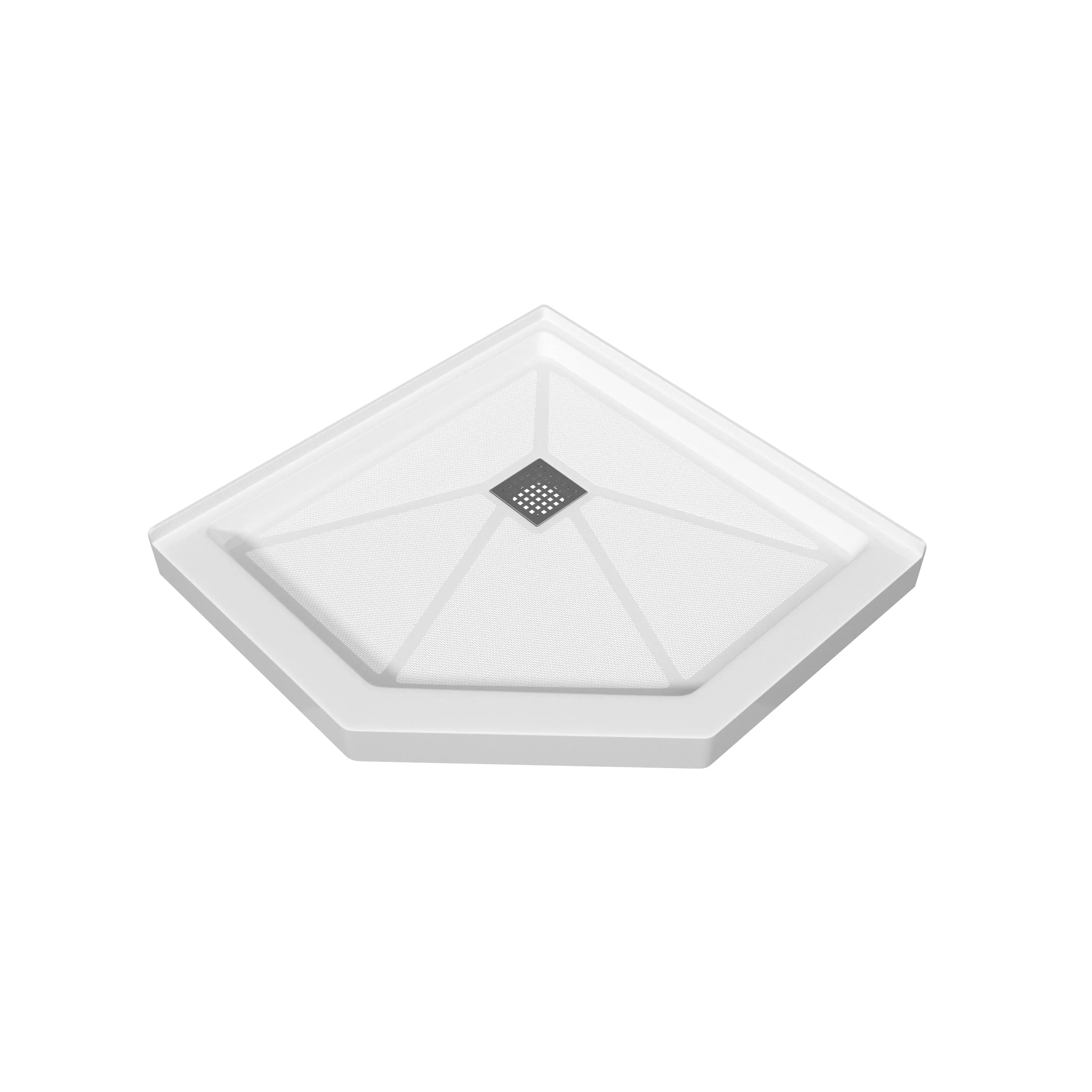 34"/36"/38" Gloss White SMC Neo-Angle Corner Shower Base with Center Drain