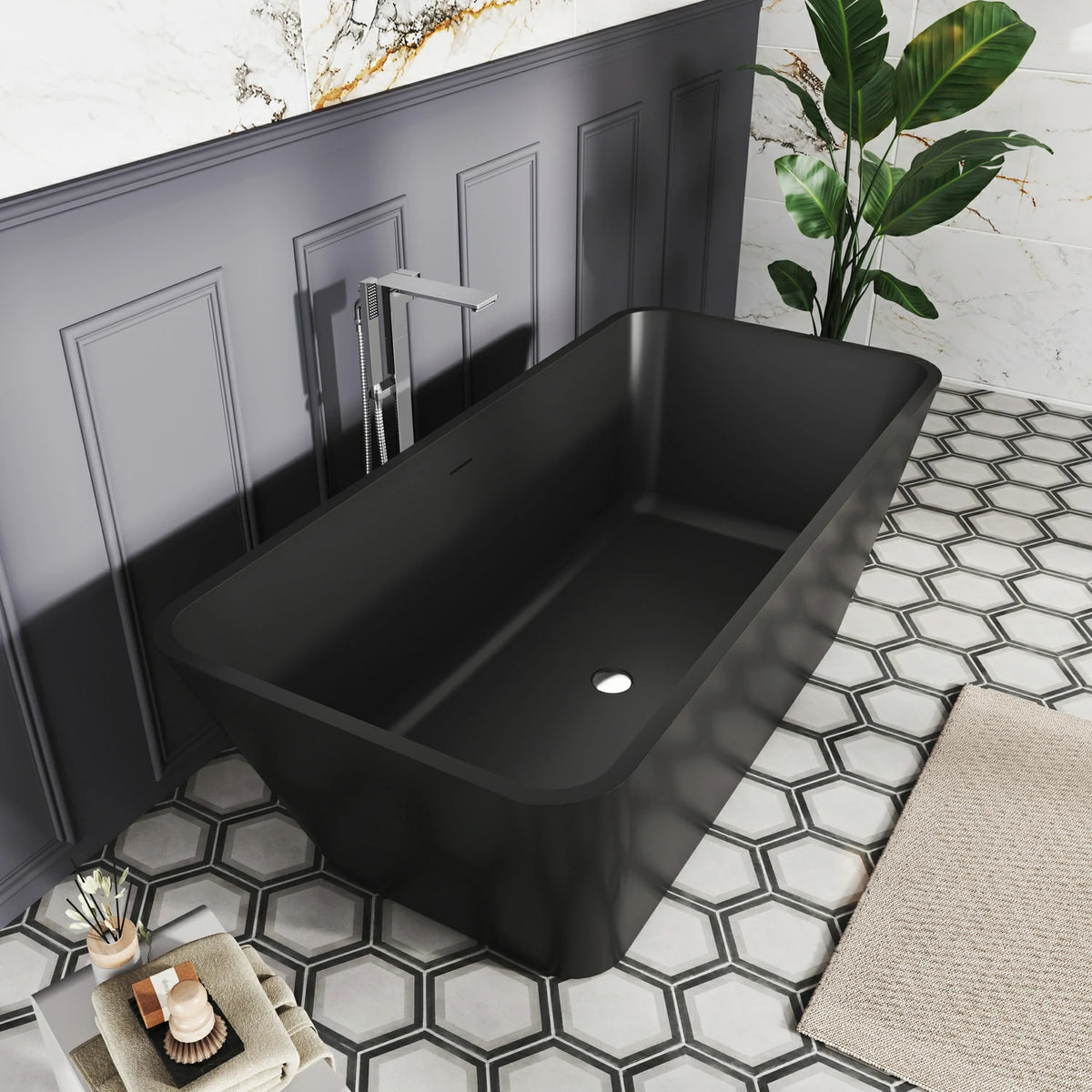 67" Modern Solid Surface Freestanding Soaking Bathtub for Luxury Bathrooms