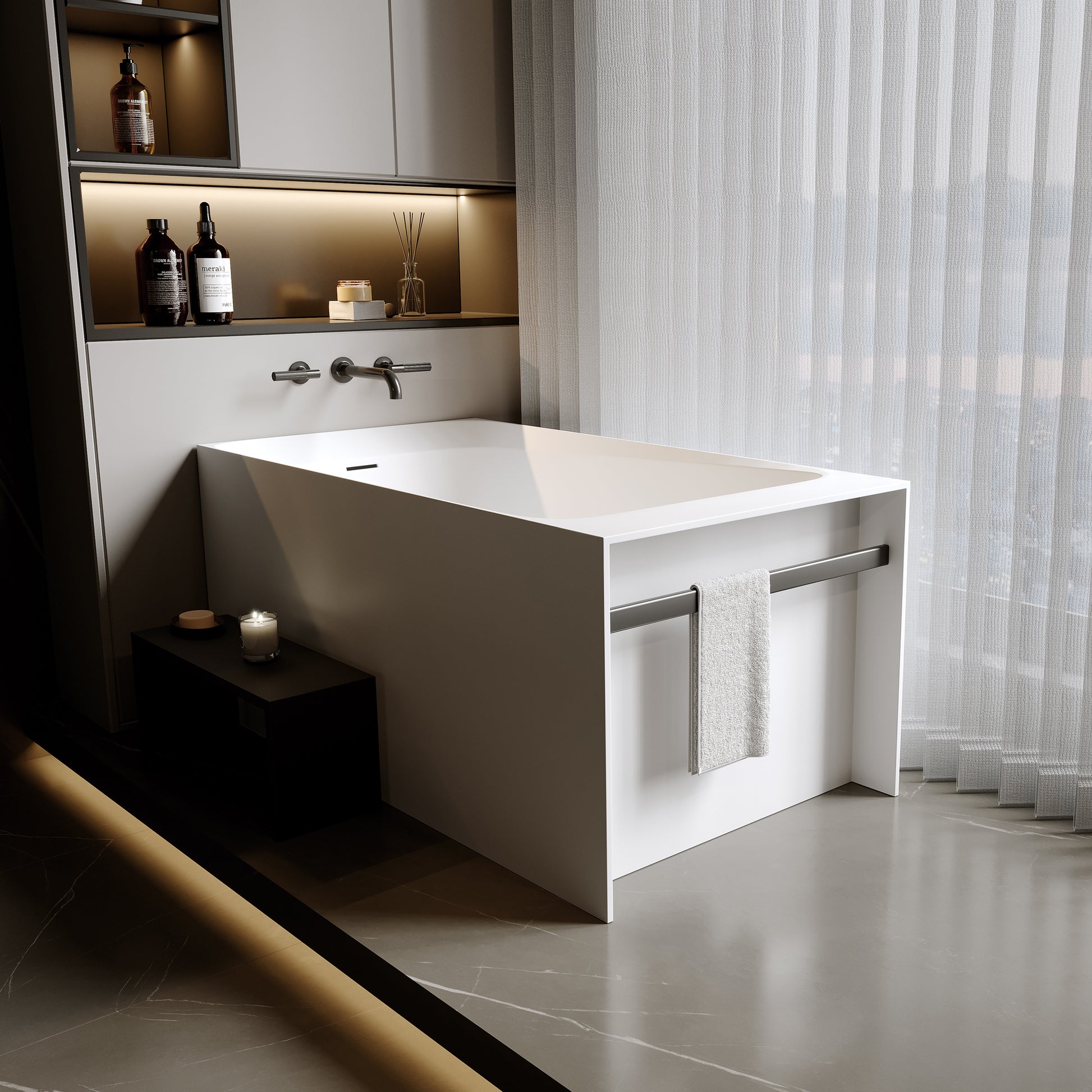51" Modern Freestanding Stone Resin Soaking Bathtub in Matte White