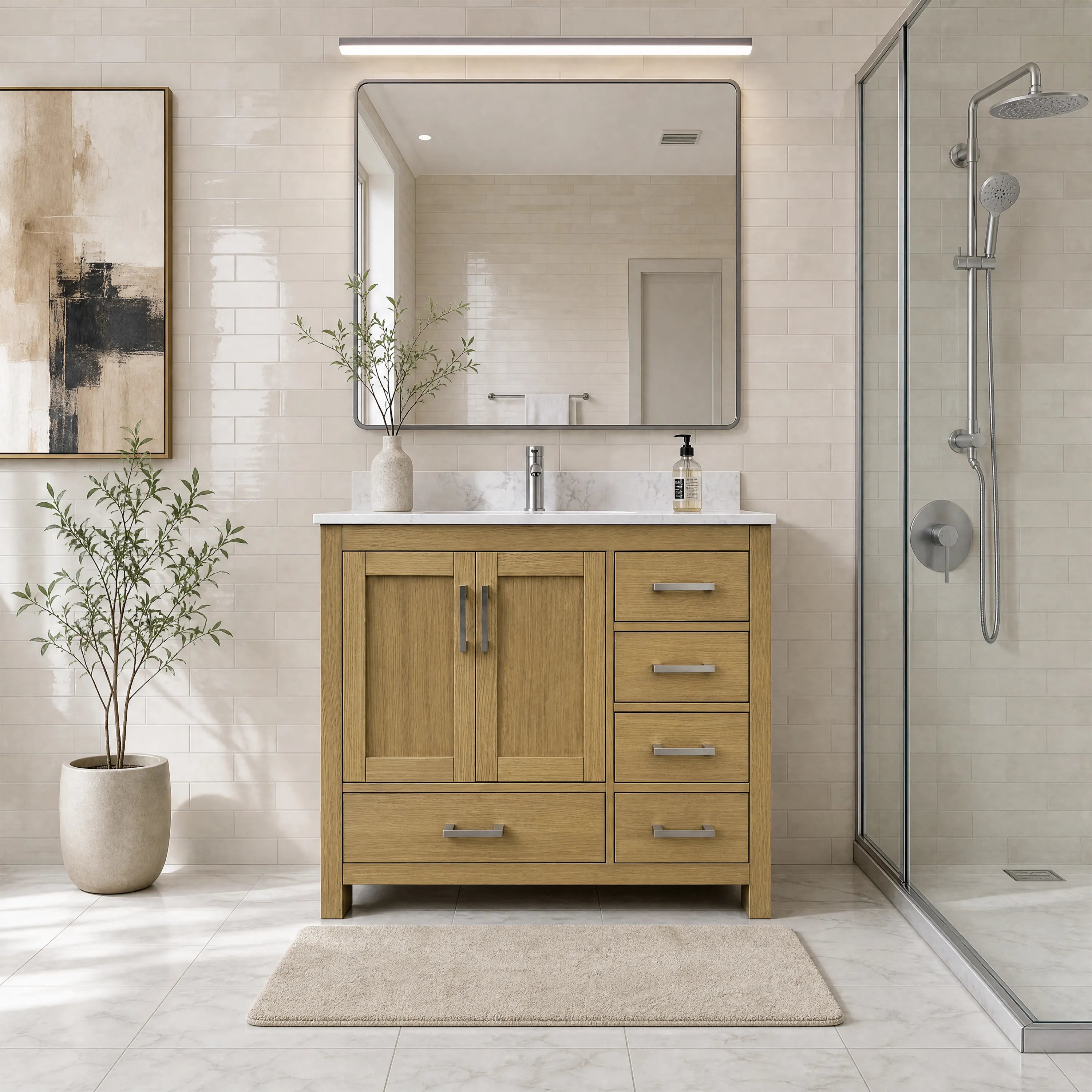 42"/55"/60"/72"/84" Warm Oak Freestanding Bathroom Vanity with Solid Wood Construction