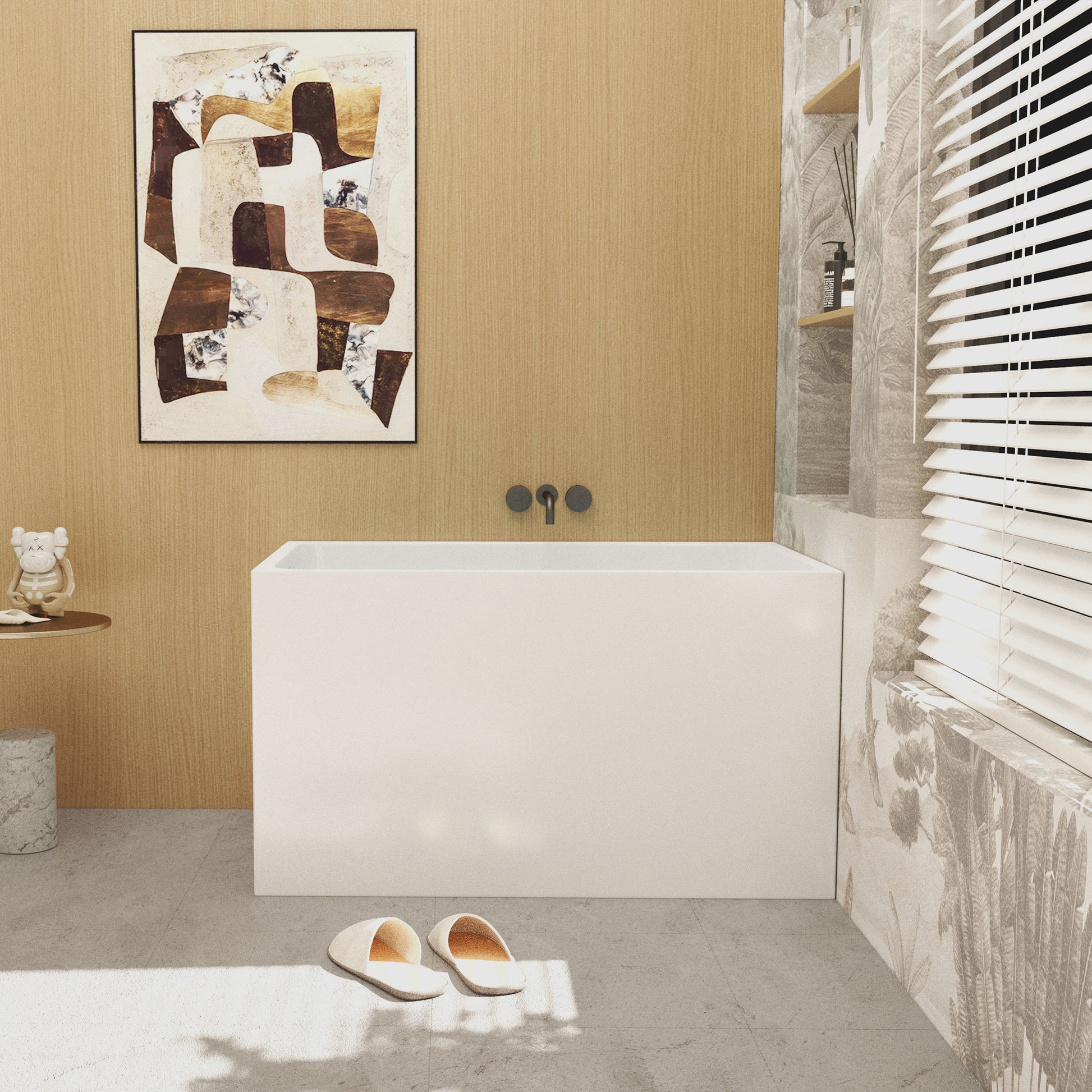 43 in. Glossy White Acrylic Freestanding Soaking Bathtub with Built-In Seat, Chrome Overflow and Pop-Up Drain
