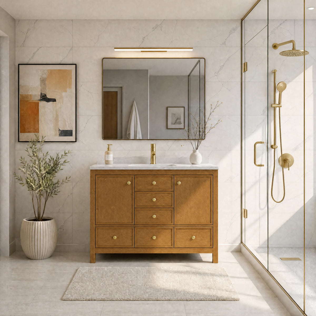 48"/60"/72" Freestanding Bathroom Vanity with Single/Double Sink & Marble Top